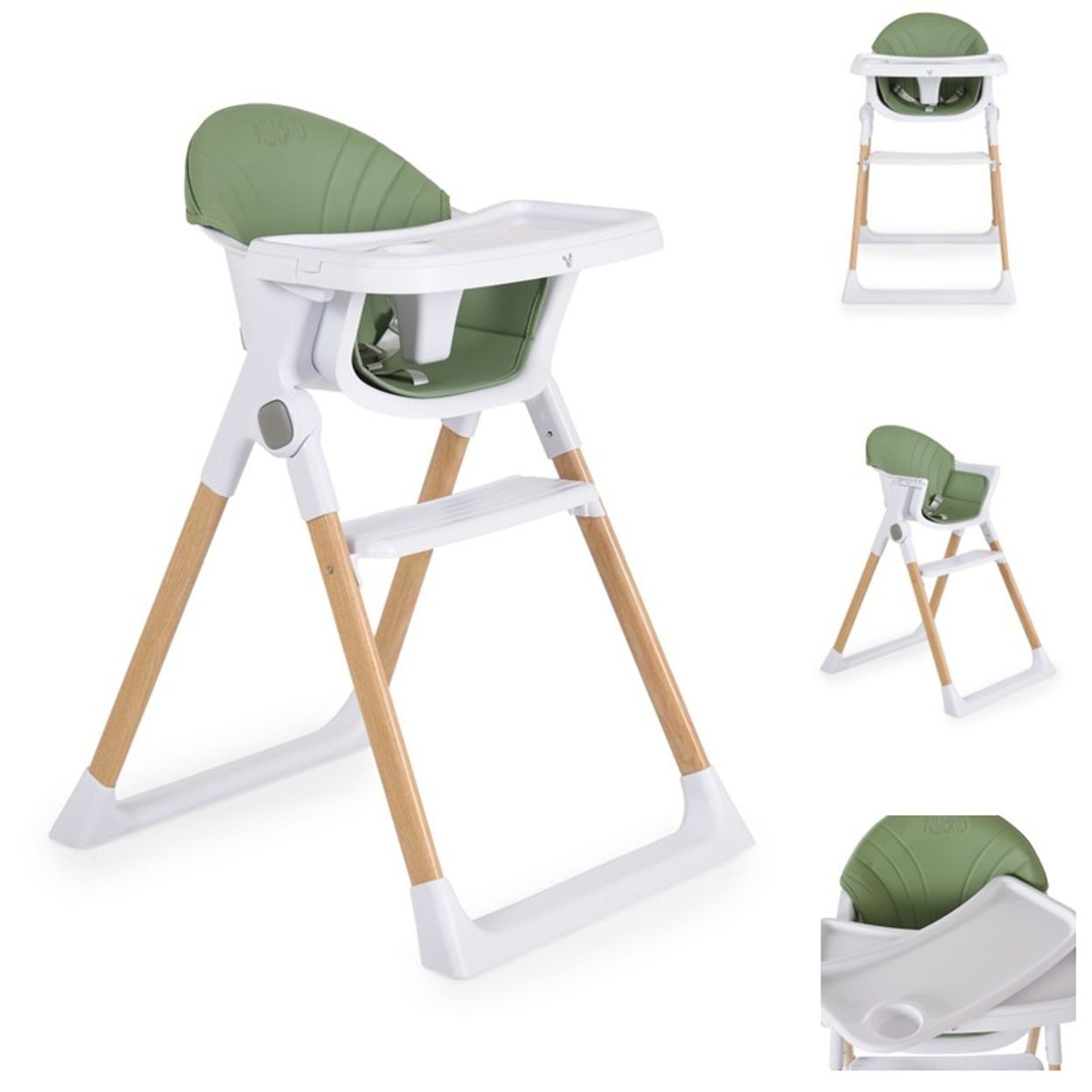 Cangaroo Kombihochstuhl Kinderhochstuhl Almond, Holzoptik klappbar Doppeltablett Sicherheitsgurt