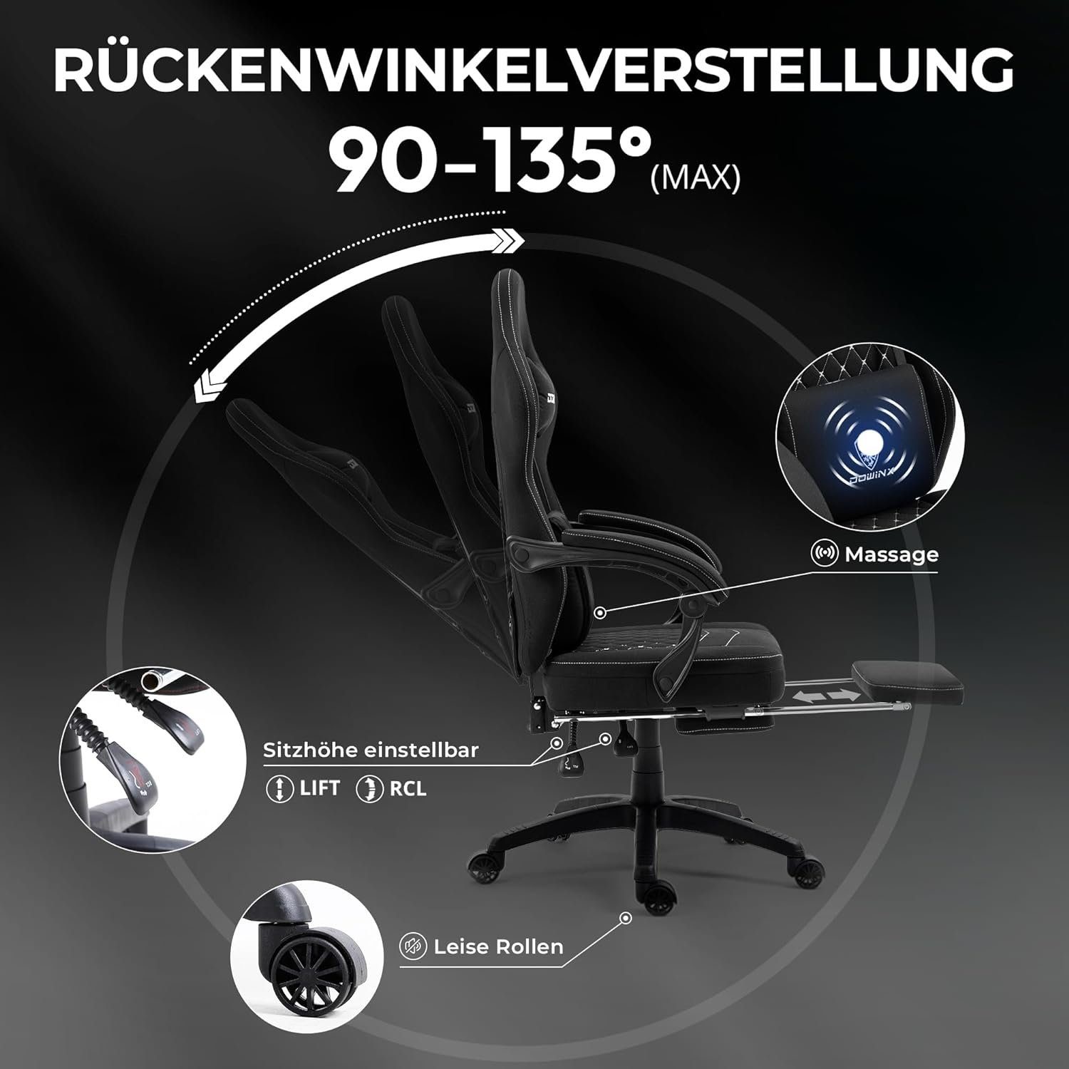 Gaming mit Burostuhl,Schreibtischstuhl Mit Ergonomischer Gaming-Stuhl Verstellbarer Sessel Taschenfederkissen Fußstütze Dowinx (Ergonomischer Stuhl Sitz),