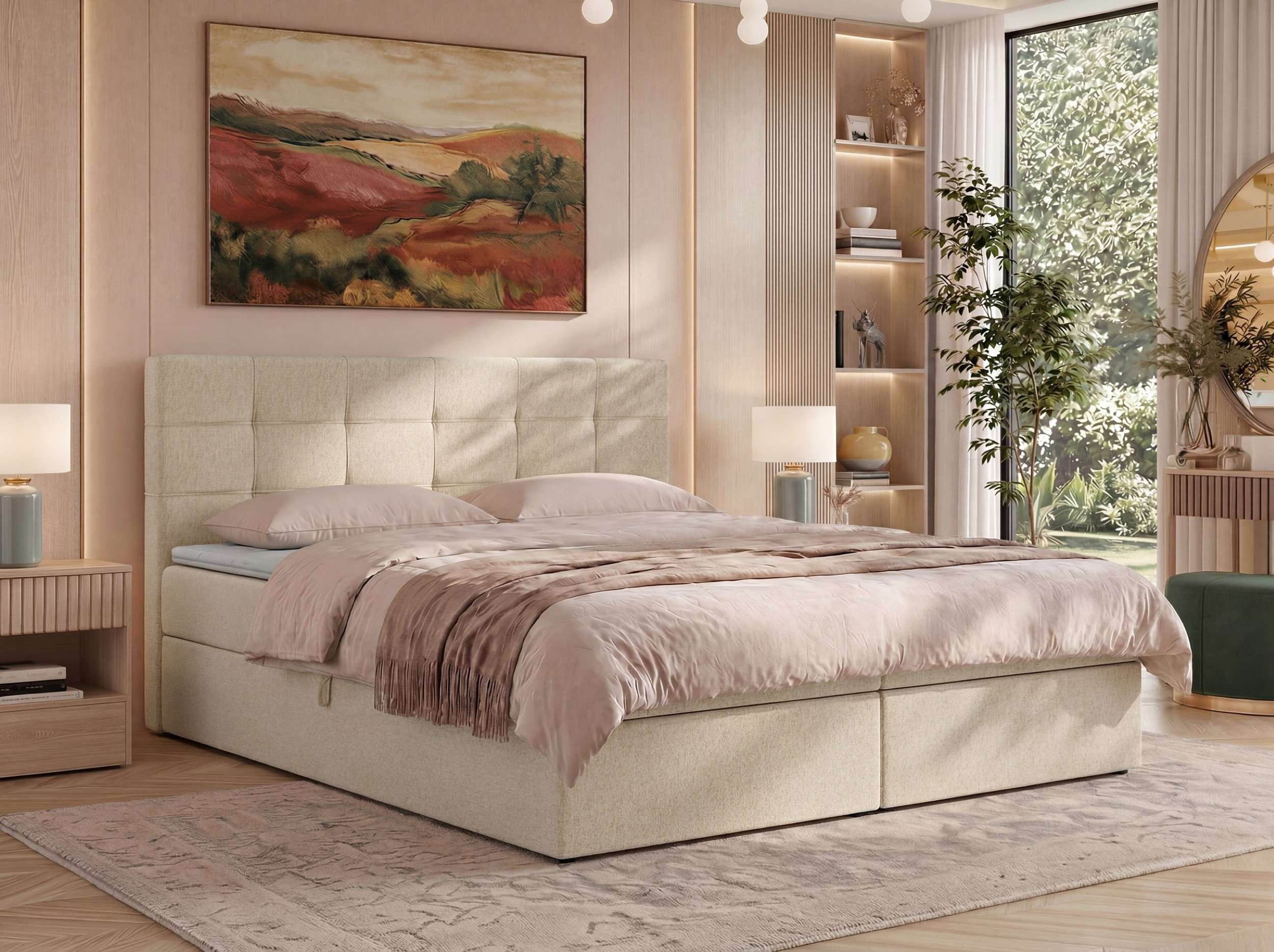 MKS MÖBEL Boxspringbett SOLVEN (Packung, Gepolstertes Kopfteil, Topper, Bettkasten), Doppelbett, Bonell-Federn, inkl. Bettkasten und Topper T25/Visco
