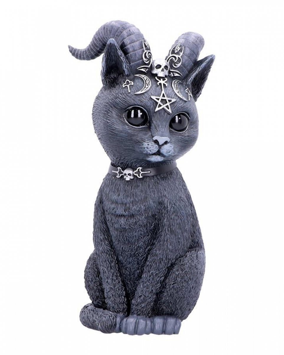 Dekofigur Geheimnisvolle Katzenfigur mit Ziegenhörner als Go