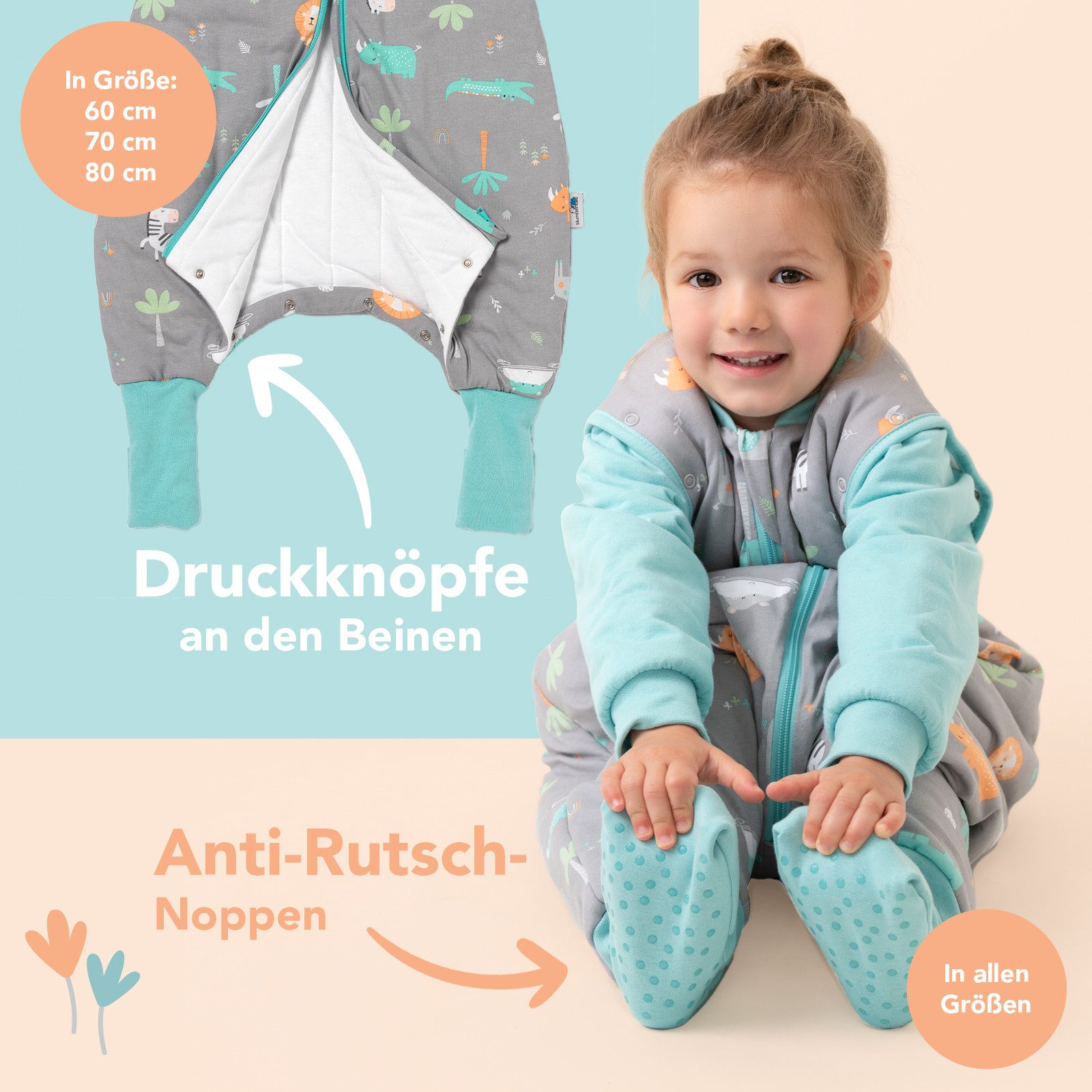 Schlummersack Kinderschlafsack Schlafsack mit Füßen und umklappbaren Bündchen, 2.5 Tog OEKO-TEX