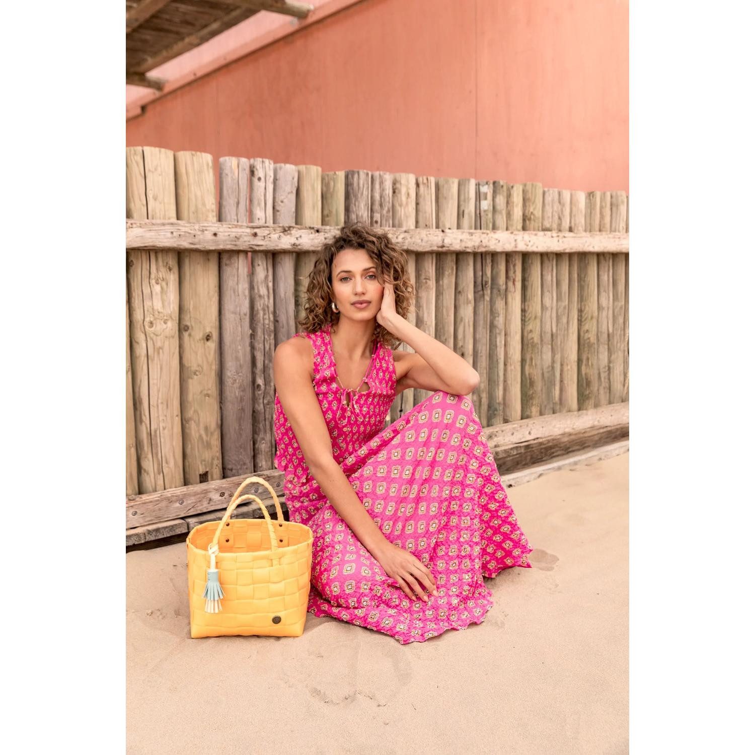 Handed By Einkaufskorb Handed By Shopper Paris Mini Golden Yellow mit Quaste in Soft Aqua Gre