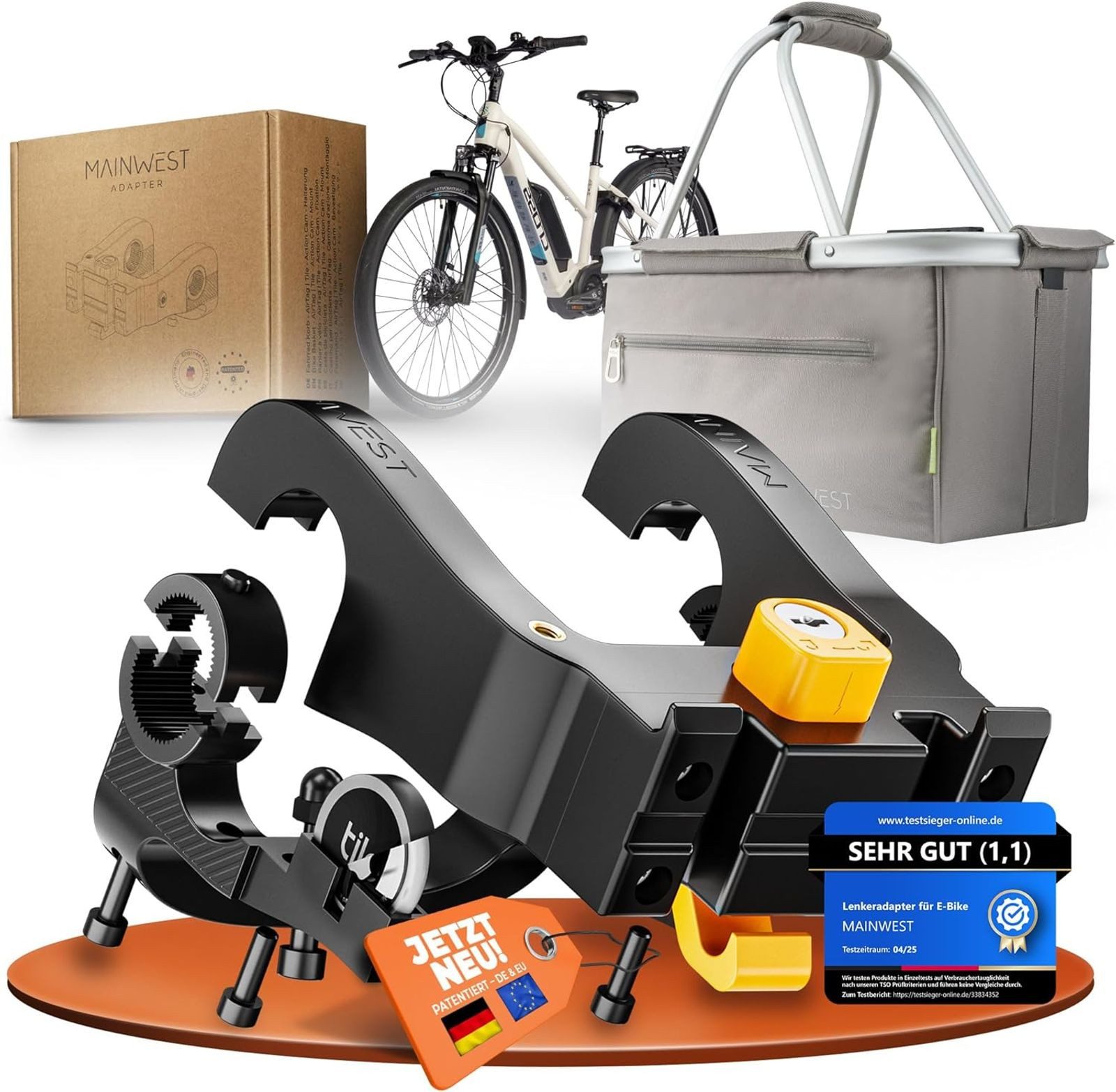 BURI Fahrradtasche Lenkerkorb vorne E-Bike Korb 26L Klicksystem Airtag Versteck Schloss