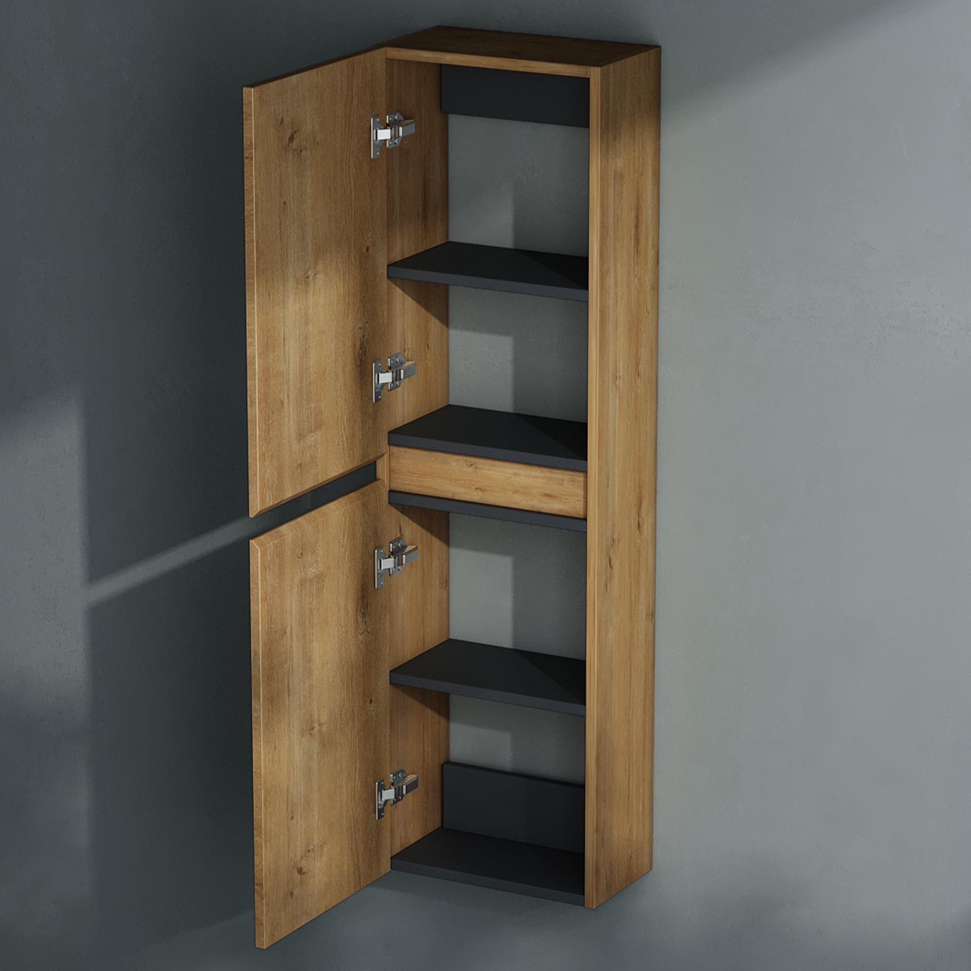 Badschrank Schmal Verona Seitenschrank doporro Hochschrank Hängend Eiche-Greige Badezimmer