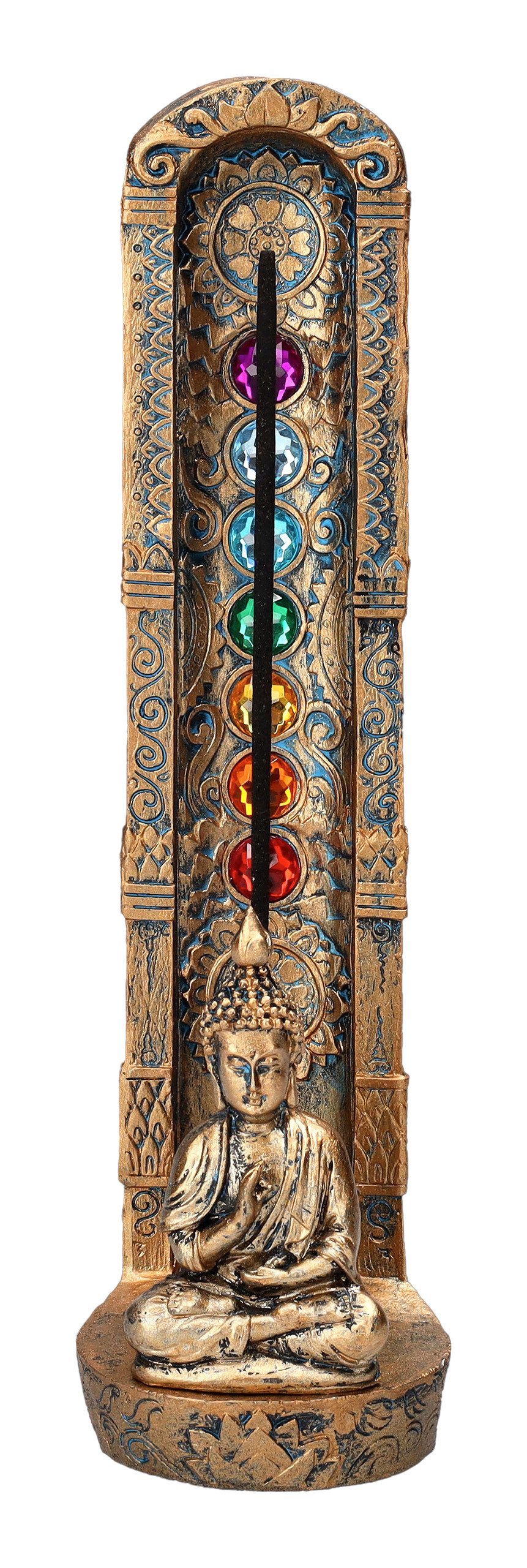 Figuren Shop GmbH Räucherstäbchen-Halter Räucherstäbchenhalter - Buddha 7 Chakra Meditation - Figur