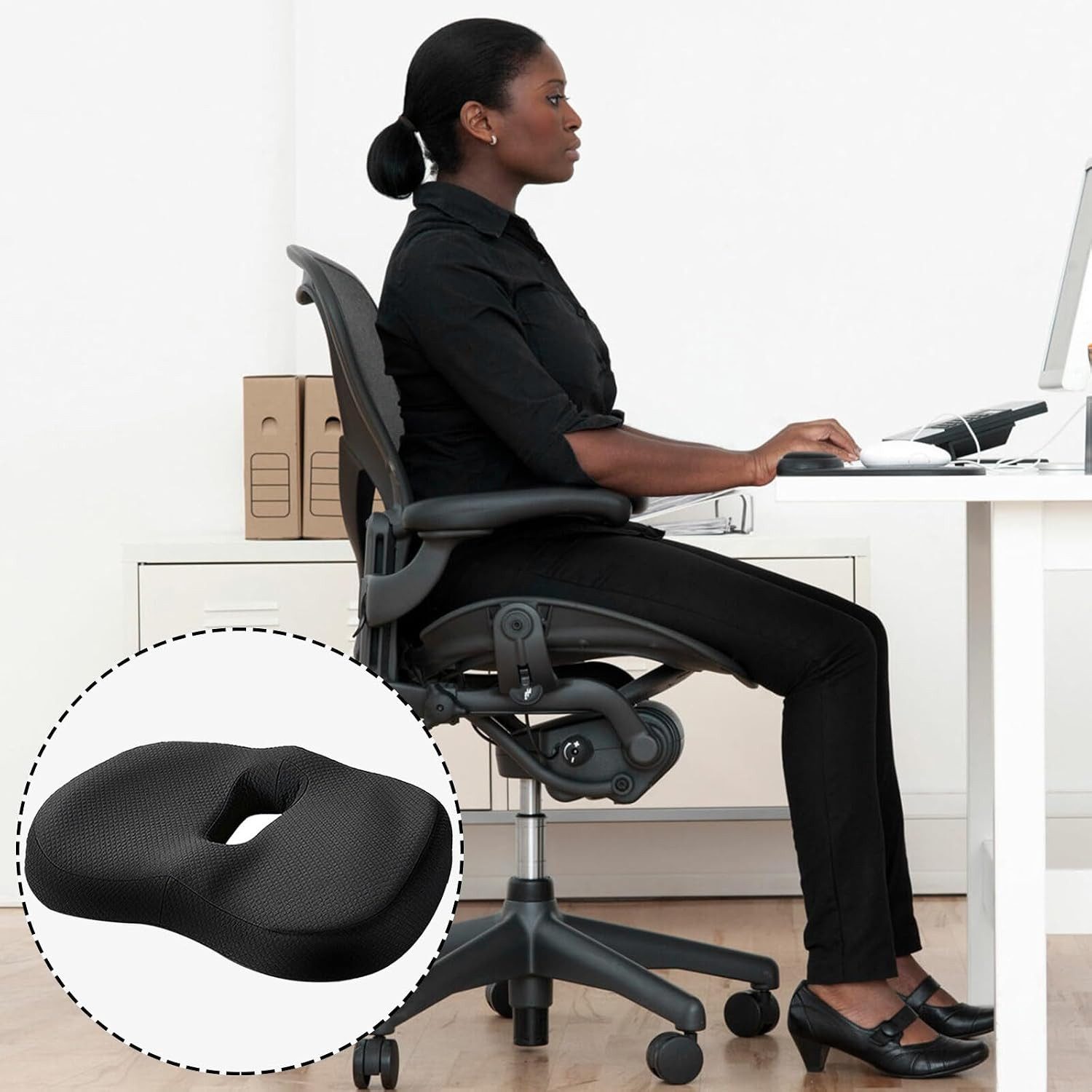 komodo homz Sitzkissen Ergonomisches Memory Foam Sitzkissen Steißbein Entlastung Büro Auto, Ergonomische Sitzform, Memory Foam, atmungsaktiver Bezug