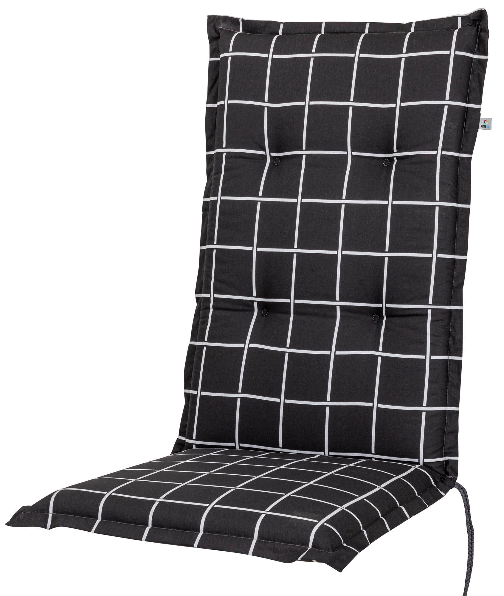KETTtex Hochlehnerauflage Hochlehner Milano 2398 anthrazit-grau kariert120x49x6 cm KETTtex, (1 St), Halteband verstellbar mit Bindebändern