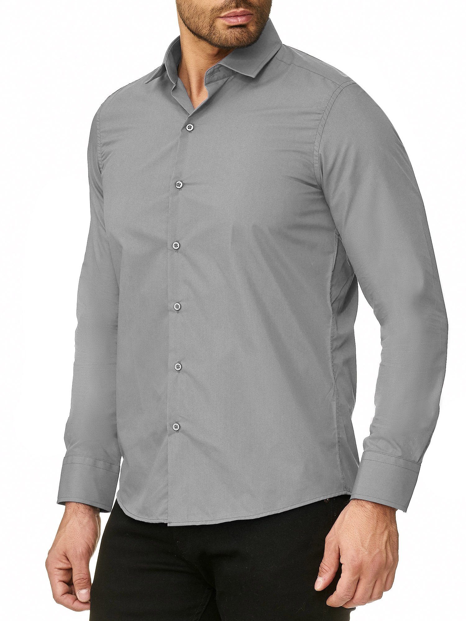 Reslad Langarmhemd Reslad Herren Hemd Kentkragen Unicolor Langarmhemd RS-70 günstig online kaufen