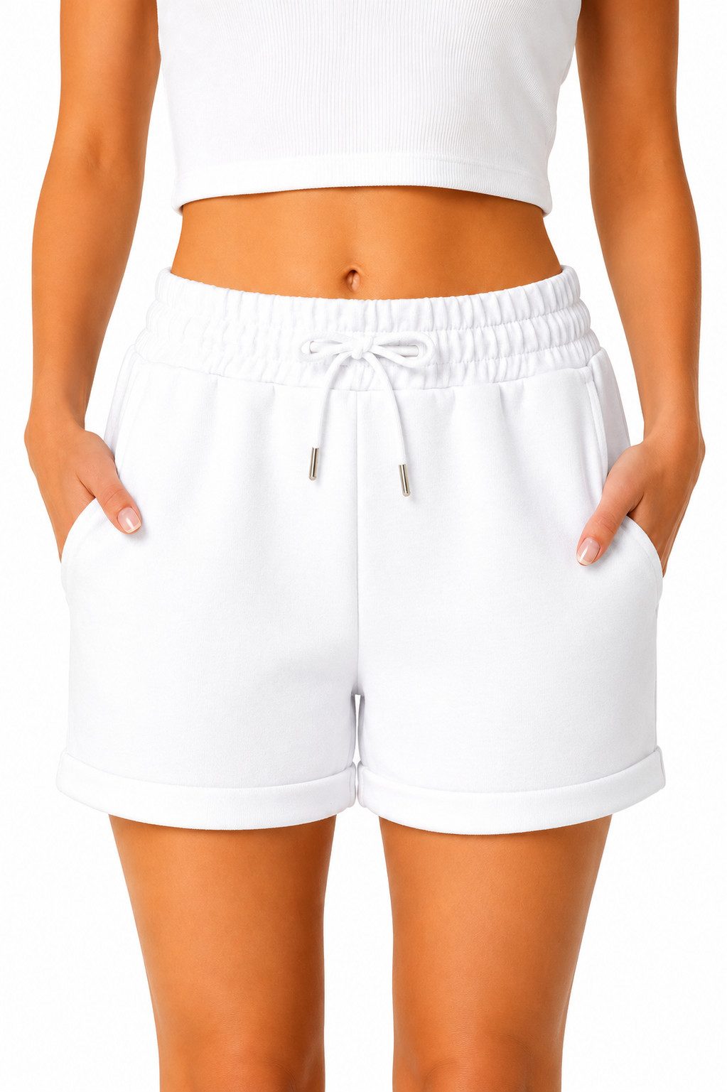 Smith & Solo Sweatshorts Kurze Hose Damen Shorts (1-tlg) Basic, Lycra, umschlagene Beinsaum