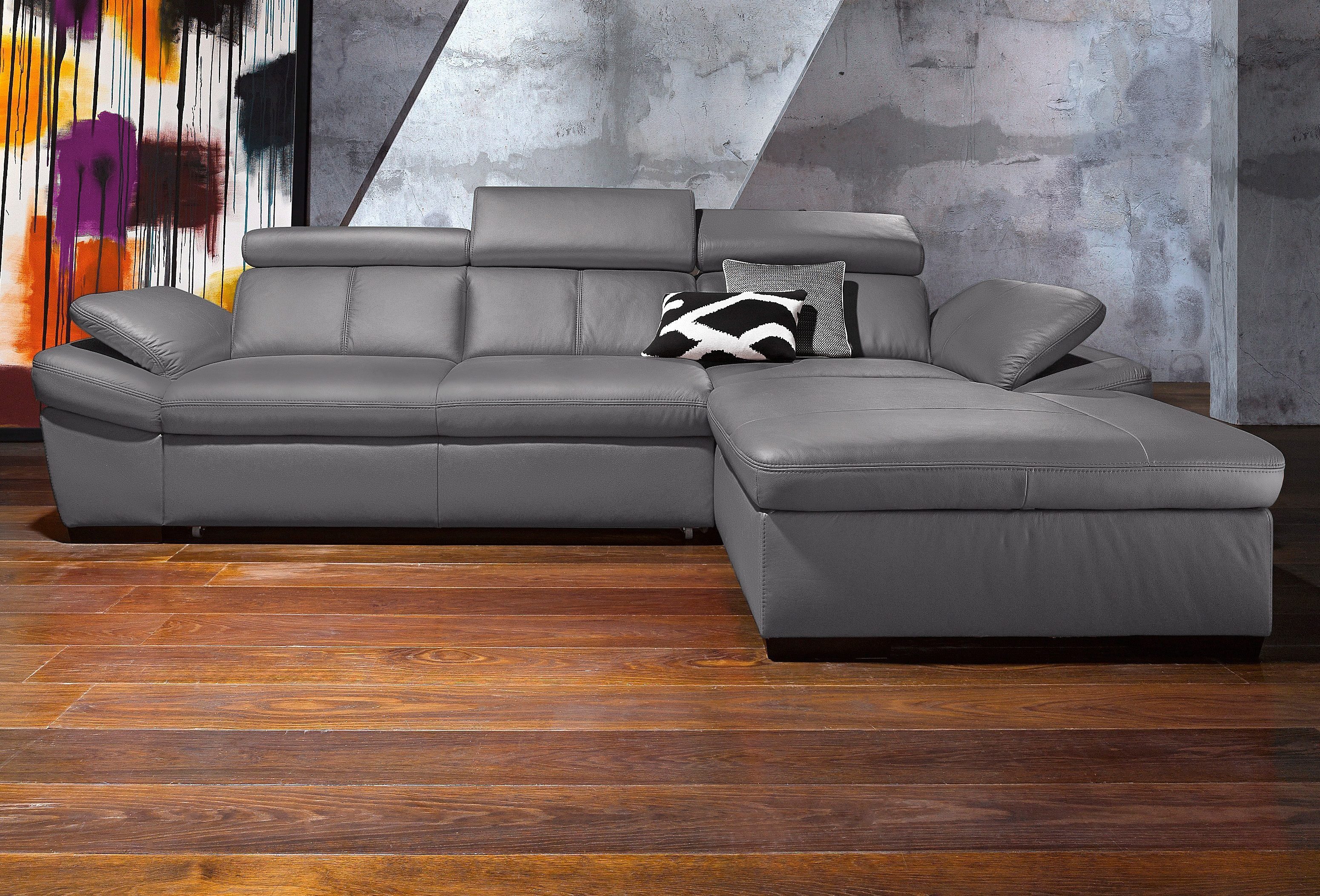 exxpo - sofa fashion Ecksofa Salerno, Funktionssofa, Breite 280cm, hoher Sitzkomfort, L-Form, inkl. Kopf- und Armteilverstellung, wahlweise mit Bettfunktion