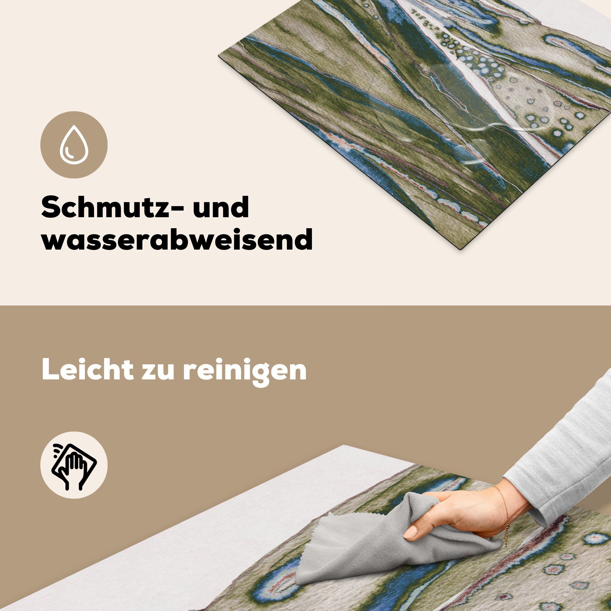 MuchoWow Herdblende-/Abdeckplatte Abstrakt - - tlg), nutzbar, Mobile Grün- Hügel Kunst, Ceranfeldabdeckung cm, (1 Arbeitsfläche Vinyl, 60x52 Natur 