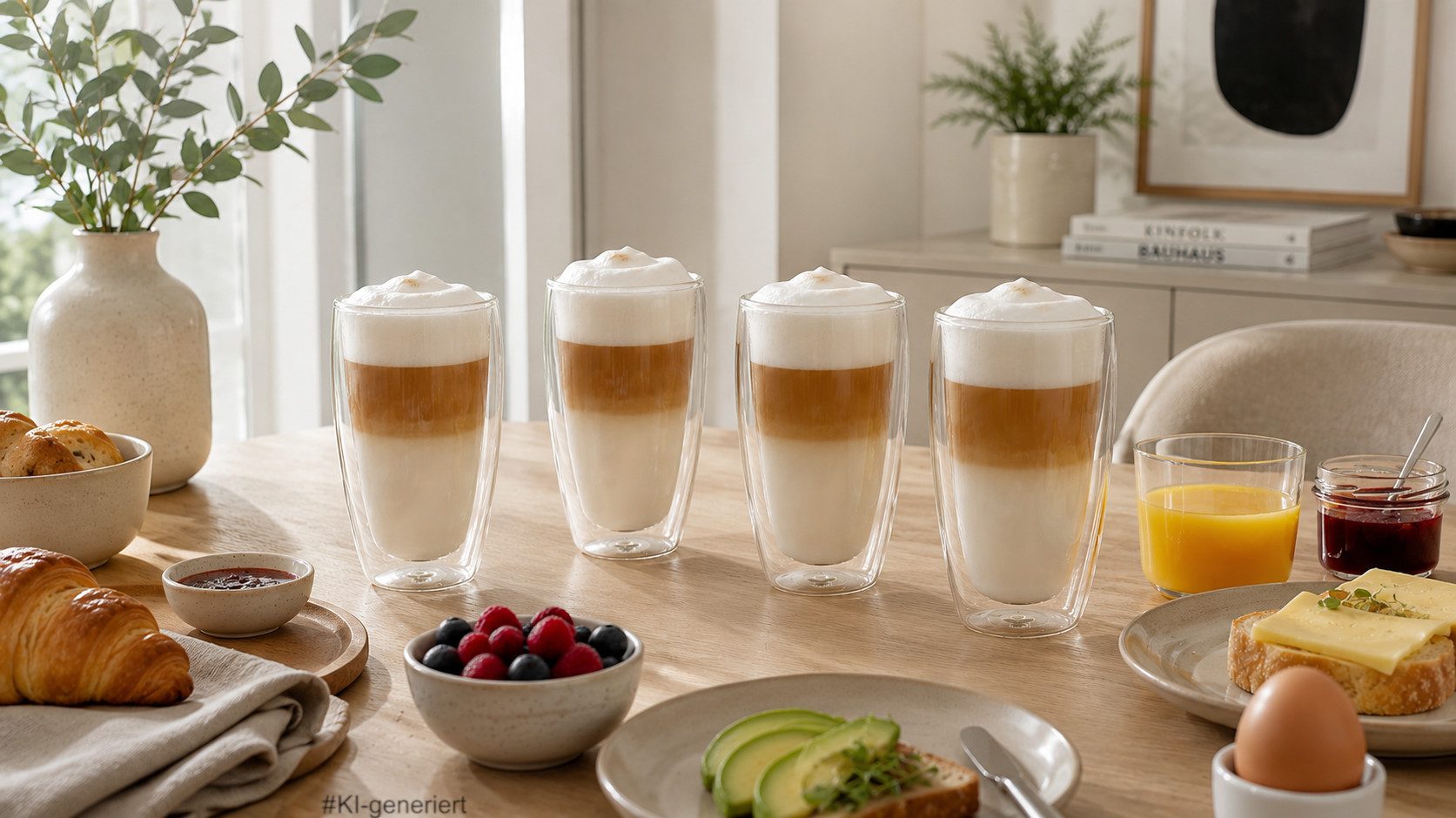 Haushalt International Latte-Macchiato-Glas Latte Macchiato-Gläser Doppelwandig isolierglas Extra lang warmhaltend, 4-tlg., 400ml, spülmaschinengeeignet, mikrowellengeeignet