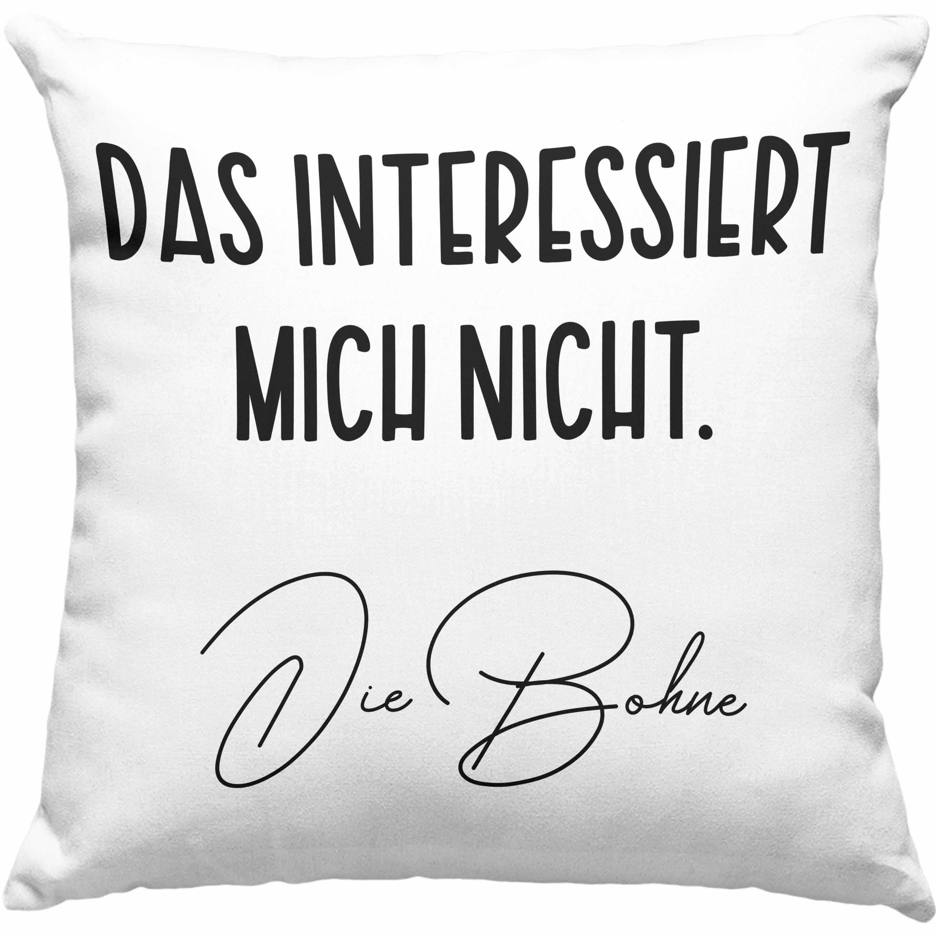 Trendation Dekokissen Trendation - Das Interessiert Mich Nicht Die Bohne Kissen Lustig Witz Humor Kollegin Geschenkidee Dekokissen mit Füllung 40x40 Blau