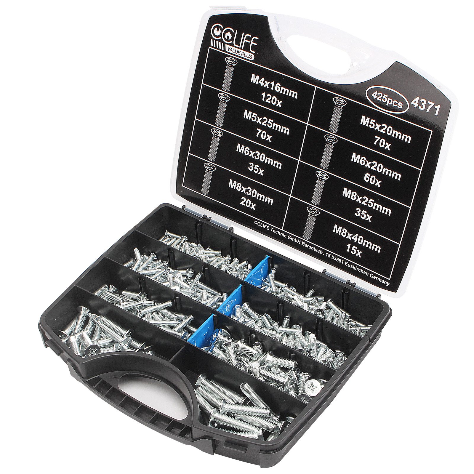 CCLIFE Schrauben-Set 425tlg Schrauben Set, Kreuschlitz Senkkopfschrauben DIN 965, (425 St)
