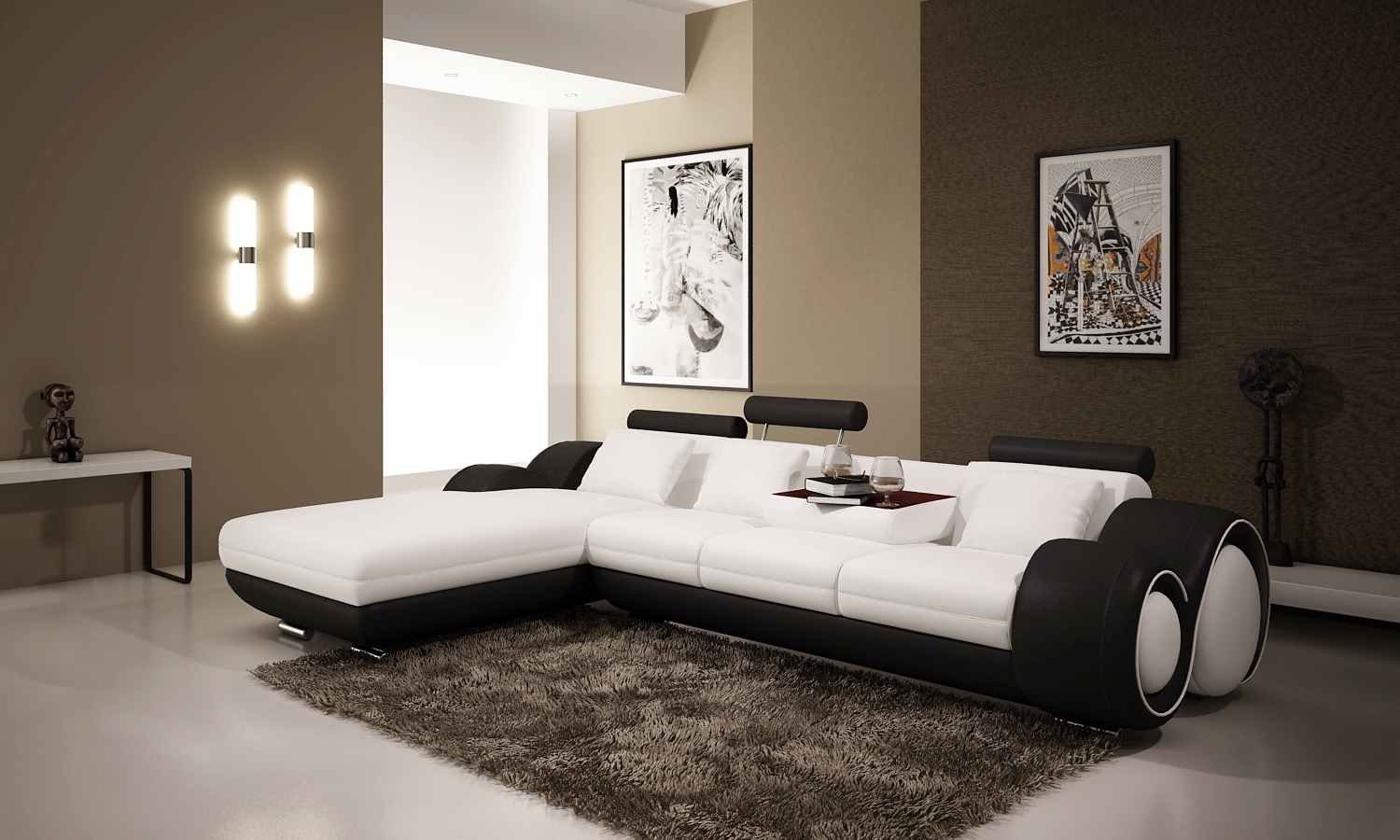 JVmoebel Ecksofa, Gerundete Ecksofa Couch Moderne Sitzpolster Wohnlandschaften L Form Weiß/Schwarz