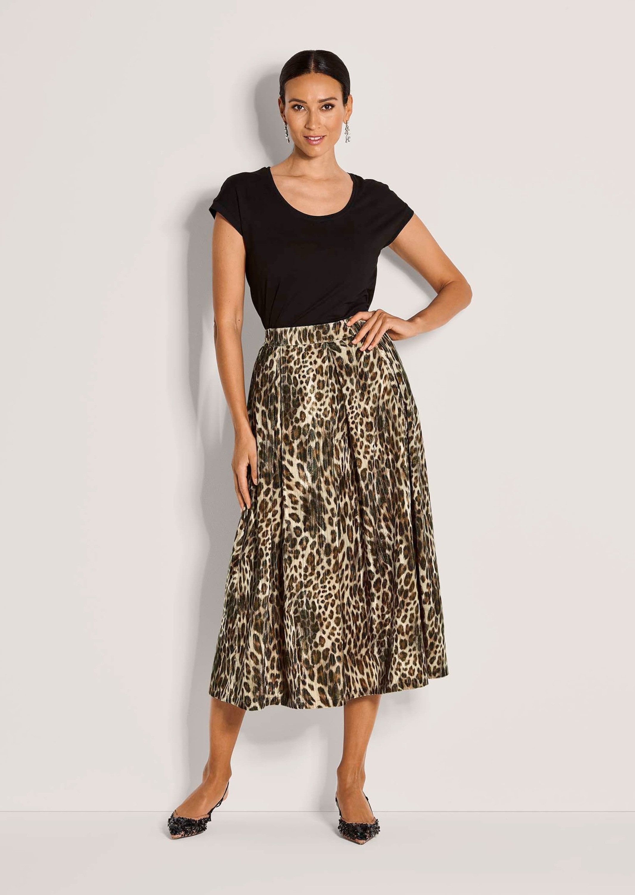 MADELEINE Maxirock Eleganter Midi-Rock im Animal-Design Bequemer Schlupfbund, fließende Silhouette, wadenlang