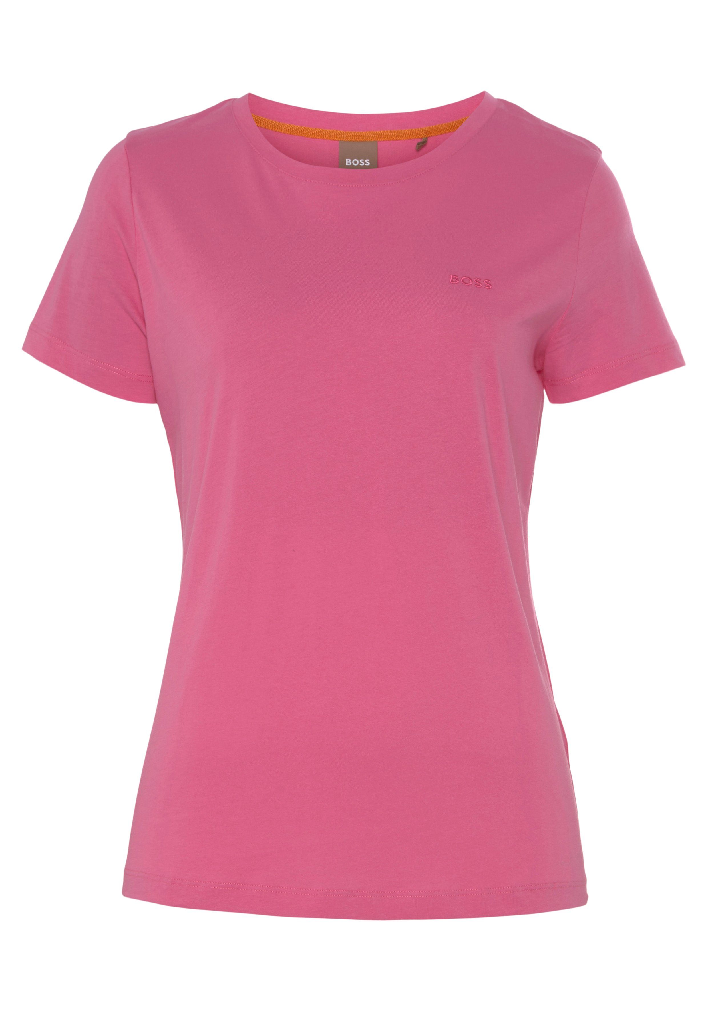 Qualität mit weicher, BOSS T-Shirt Stoff, medium_pink1 hochwertiger Premium ORANGE Logostickerei,