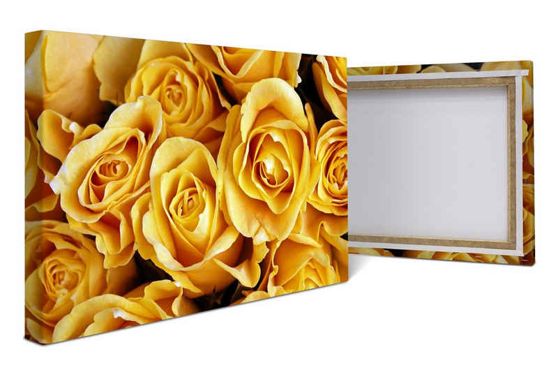 wandmotiv24 Leinwandbild Gelbe Rosen, Blumen und Pflanzen (1 St), Wandbild, Wanddeko, Leinwandbilder in versch. Größen