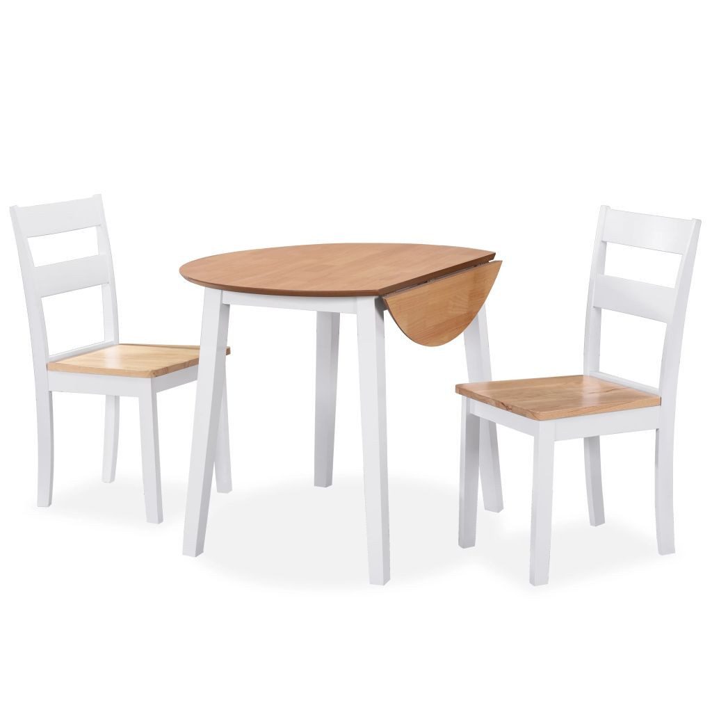 vidaXL Sitzgruppe Essgruppe 3-tlg MDF und Gummibaumholz Weiß Esstisch Stühle Esszimmer