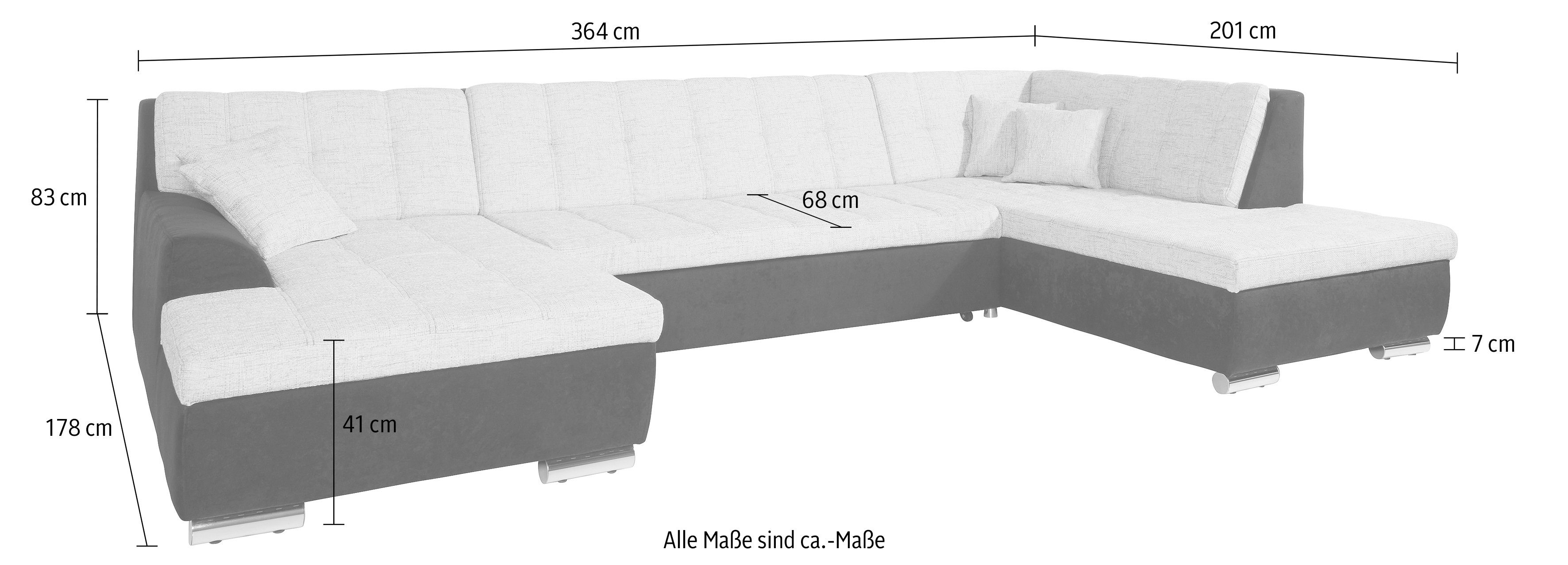 DOMO collection Wohnlandschaft TREVISO inkl. Zierkissen, moderne Steppung, XXL: 364x201x83 cm, wahlweise mit Bettfunktion, in vielen Bezugsarten auch in Cord U- – Bild 5 von 5