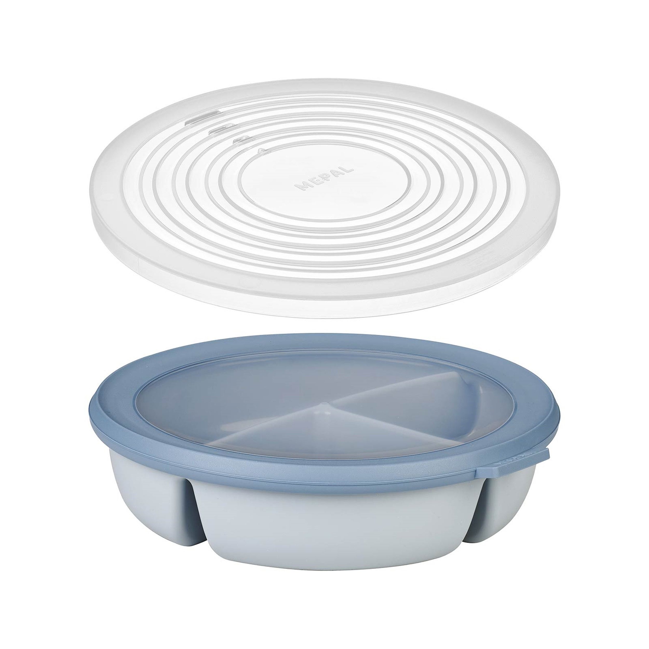 Mepal Lunchbox Bento-Schüssel Starter-Set, Multischale mit 3 Fächern, rund, Polypropylen (PP), Thermoplastische Elastomere (TPE), inkl. Mikrowellendeckel, Frischhaltedose luftdicht, Meal-Prep-Boxen
