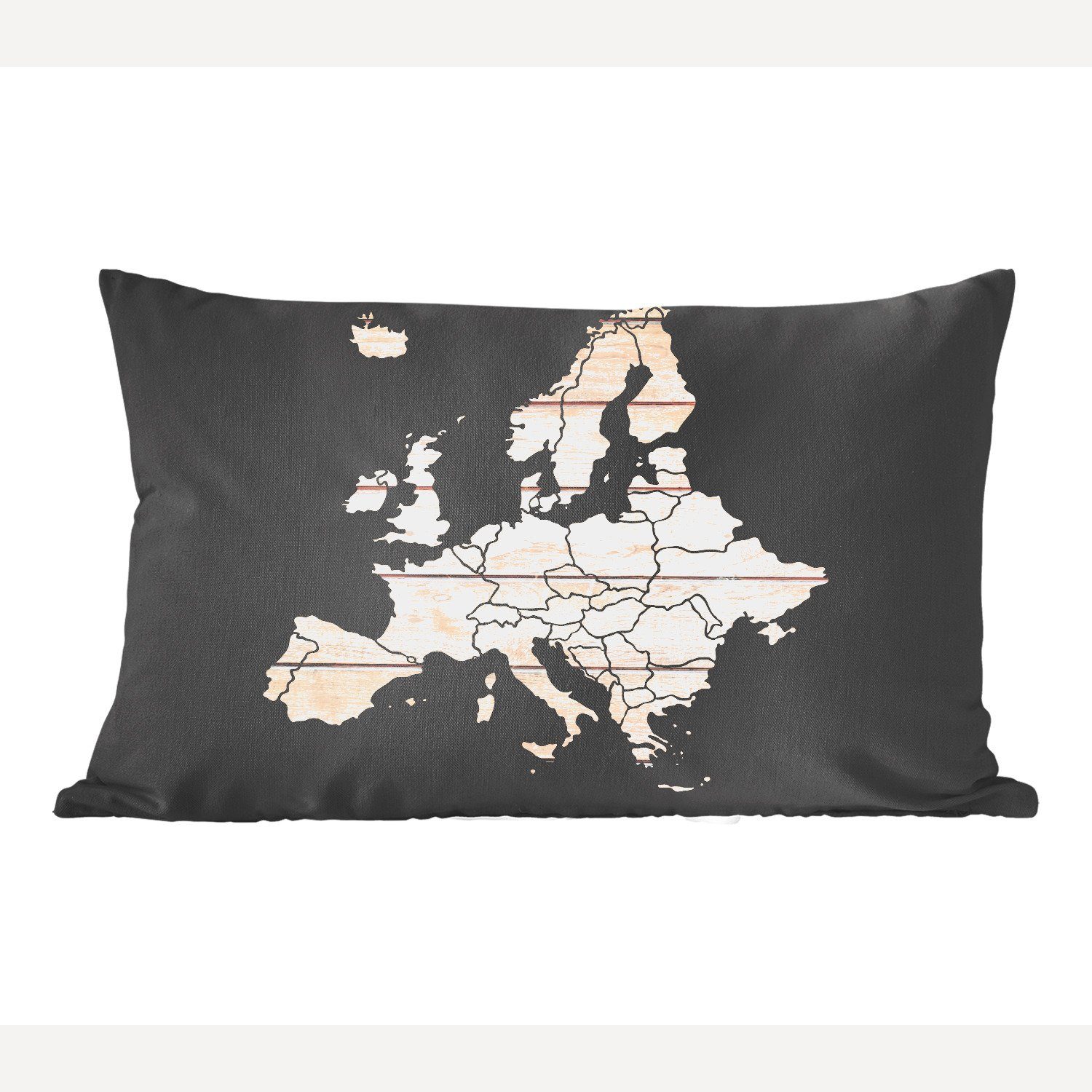 MuchoWow Dekokissen Karte von Europa - Schwarz - Holz, Wohzimmer Dekoration, Zierkissen, Dekokissen mit Füllung, Schlafzimmer
