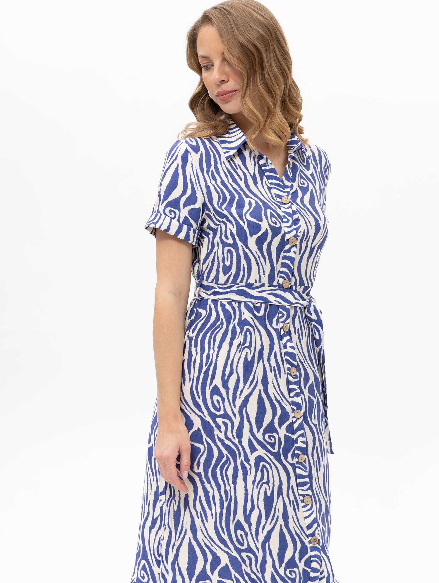 Passioni Blusenkleid in Blau- Weiß Bindegürtel