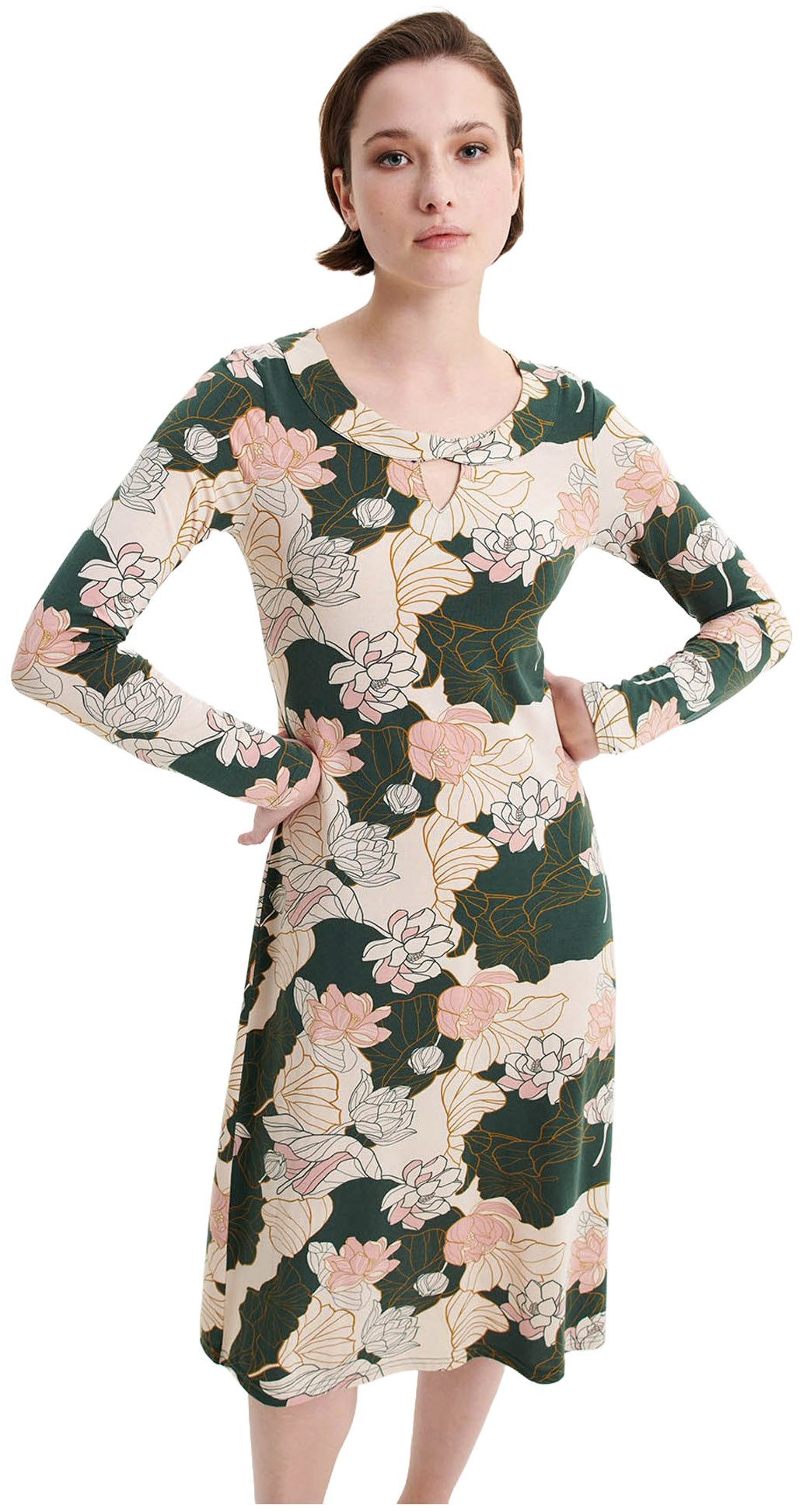 Vamp Nachthemd VAMP lingerie (Set, 1-tlg., 1-teilig) Damen Nachthemd 105cm lang Langarm Nachtwäsche Modal Floral