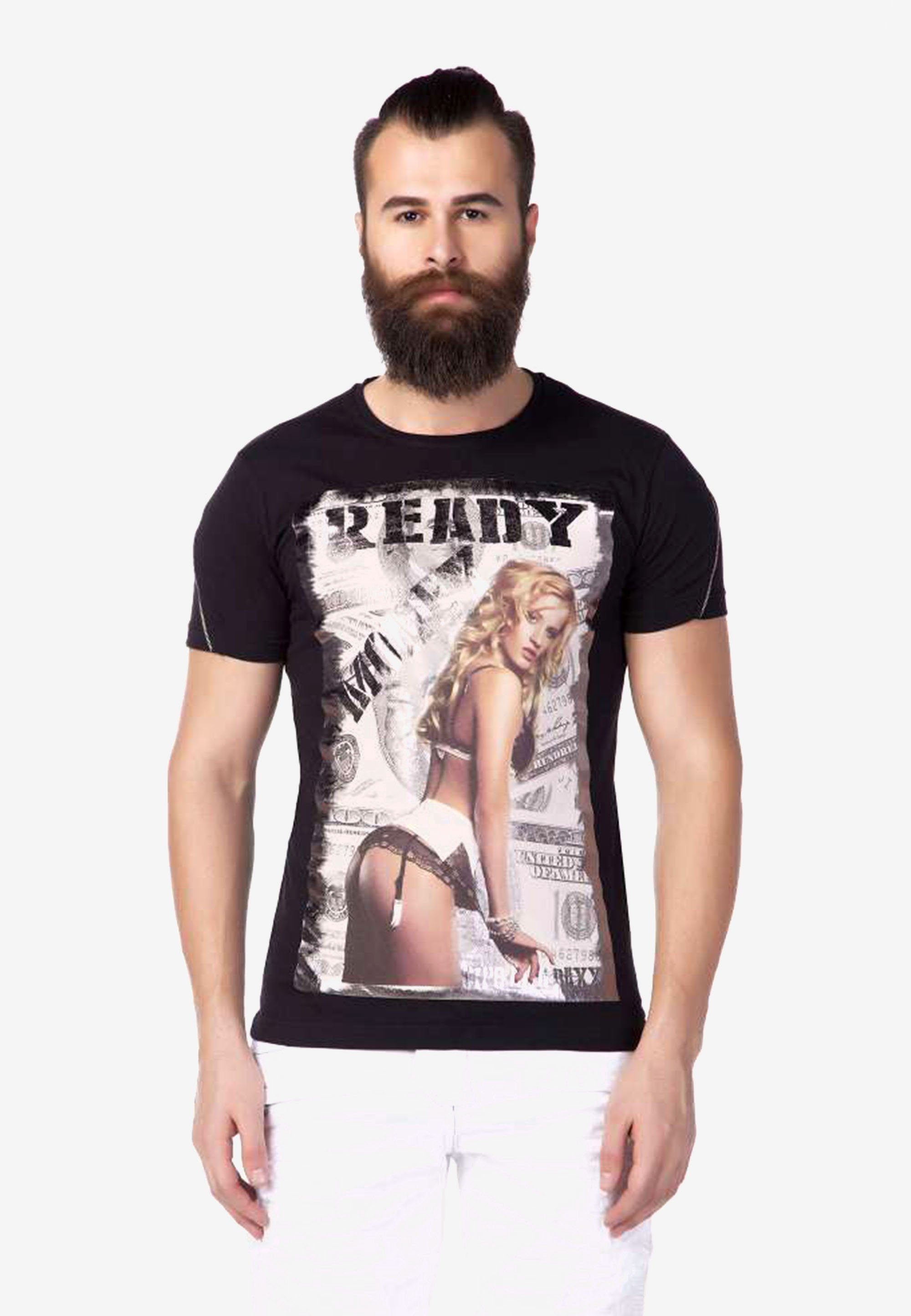 Cipo T-Shirt & Frontprint mit Baxx schwarz-weiß großem
