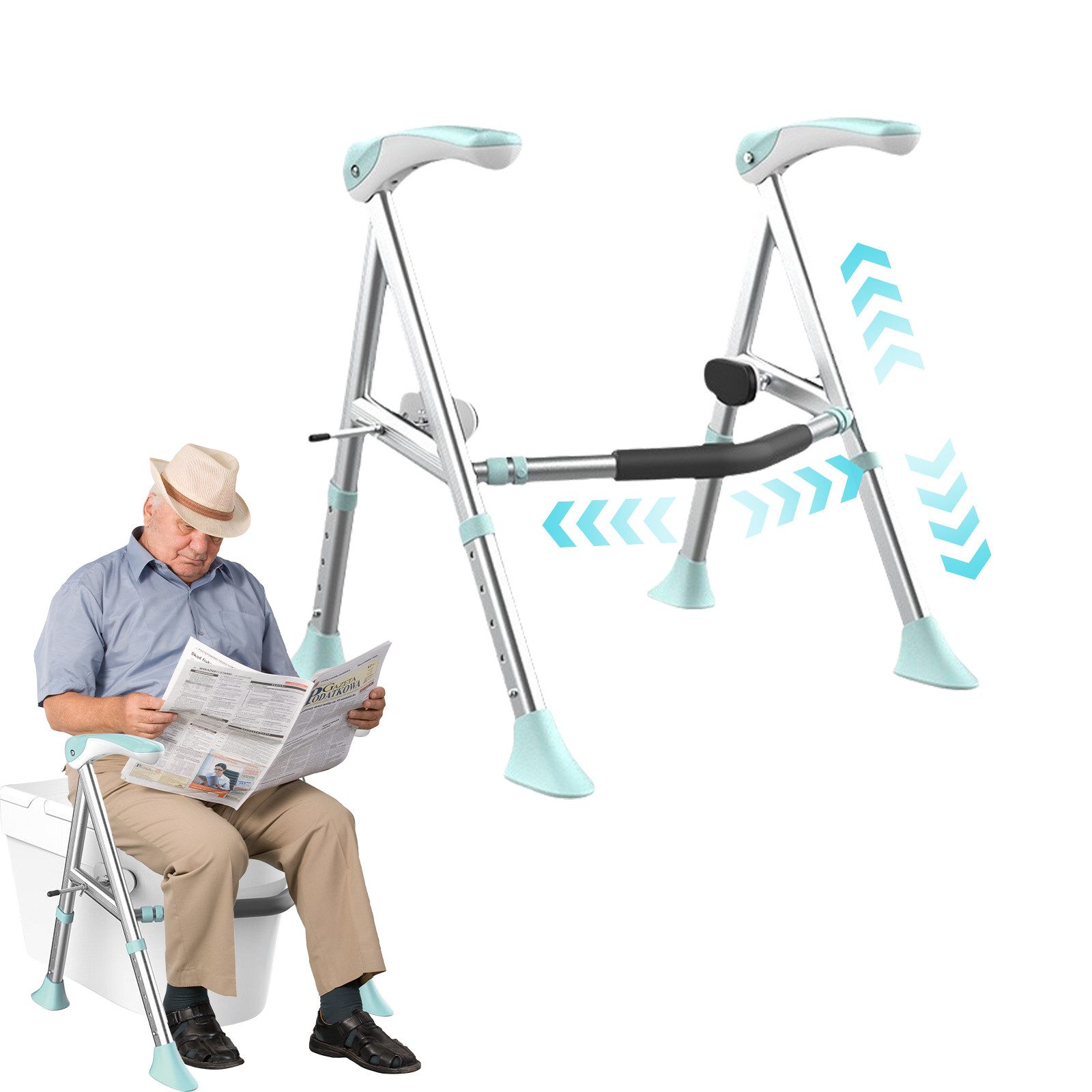 TWSOUL WC-Aufstehhilfe Aufstehhilfe Toilette Breite&Höhenverstellbar Ohne Bohren Haltegriffe, bis160kg, Einfache Installation, für Senioren Schwangere Frauen