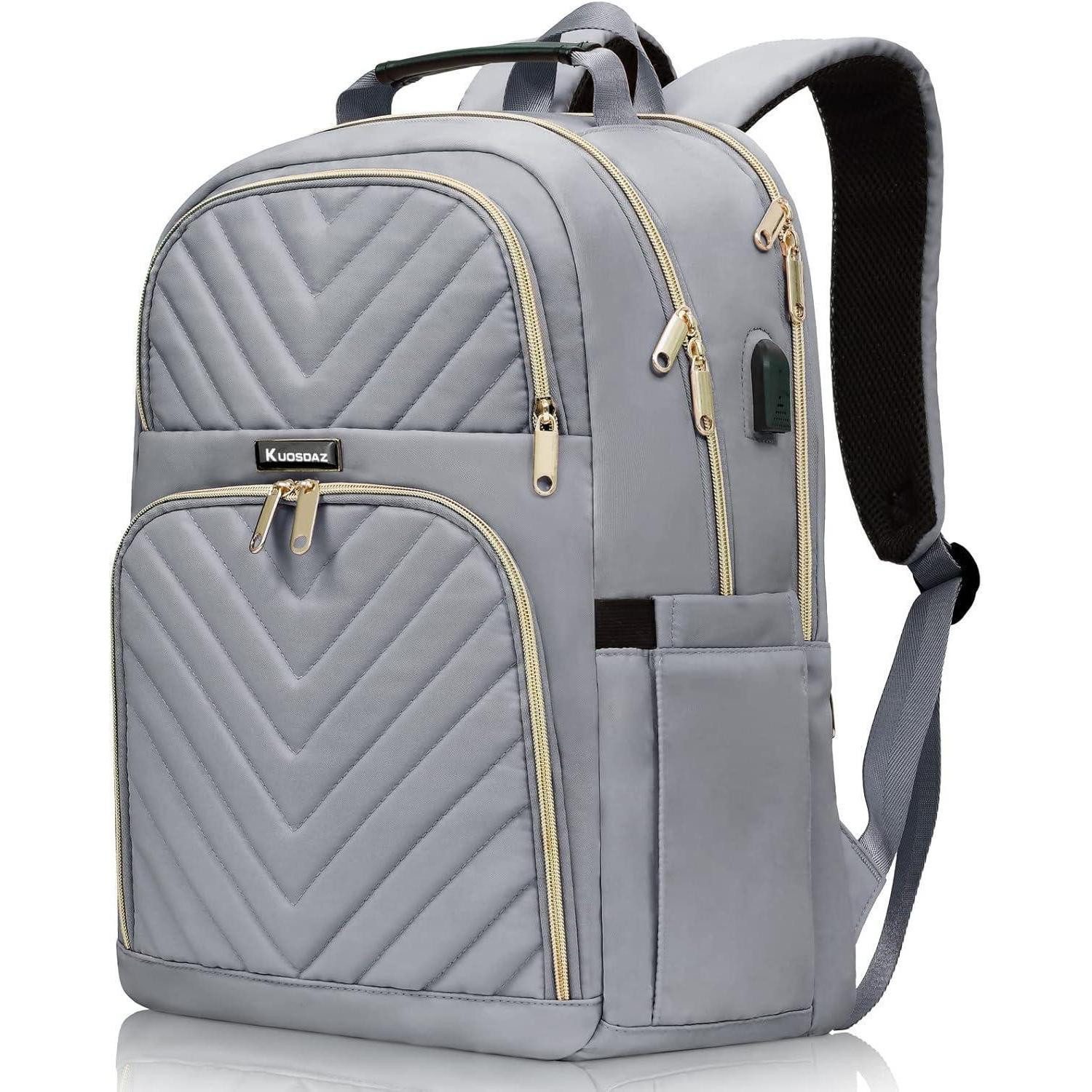 LuxusKollektion Laptoprucksack Rucksack Damen 17,3 Zoll USB Ladeanschluss wasserdicht Uni Schule Grau