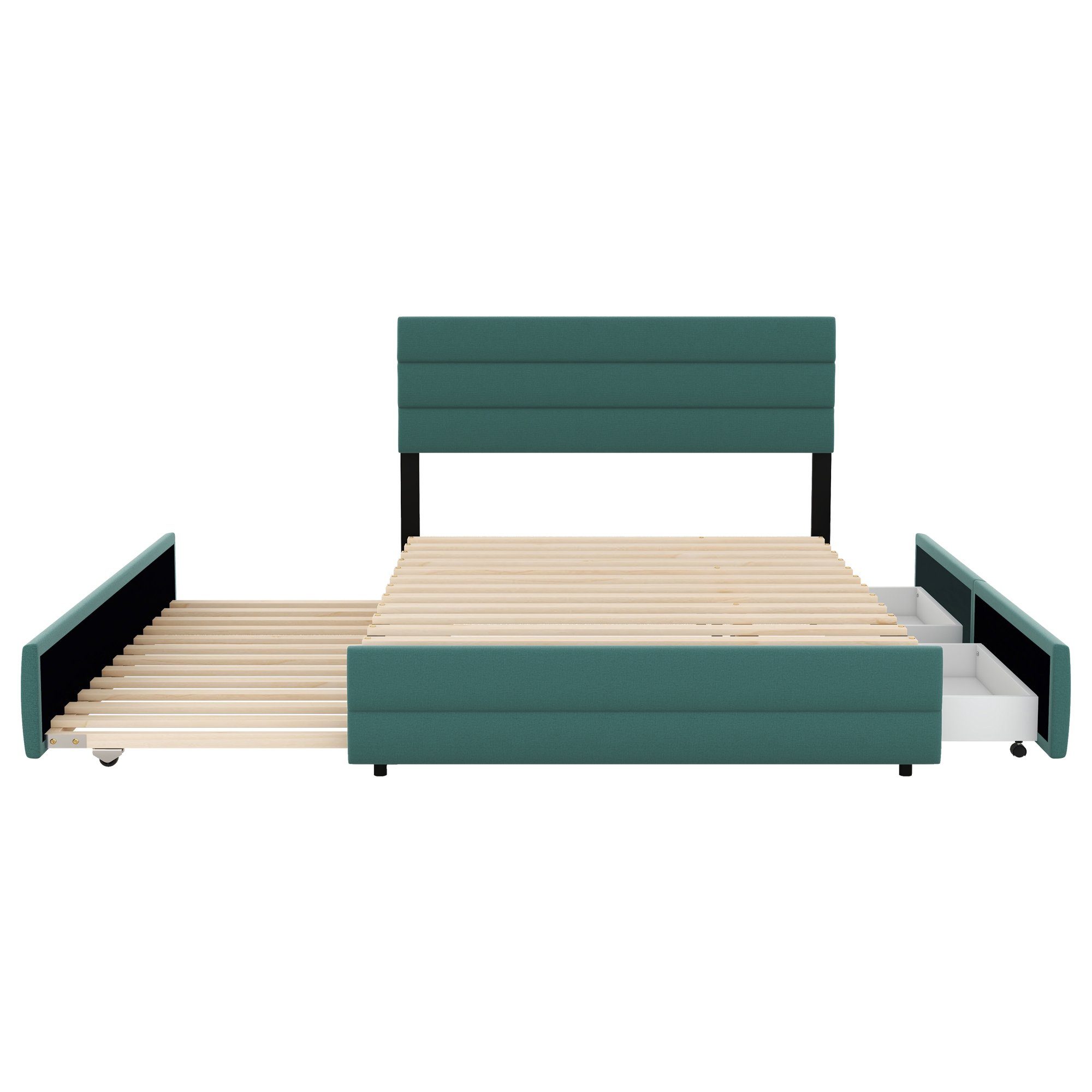 Polsterbett Doppelbett mit Schubladen, 90x190cm, Liegefläche mit Grün Merax Lattenrost, ausziehbarer 140x200cm