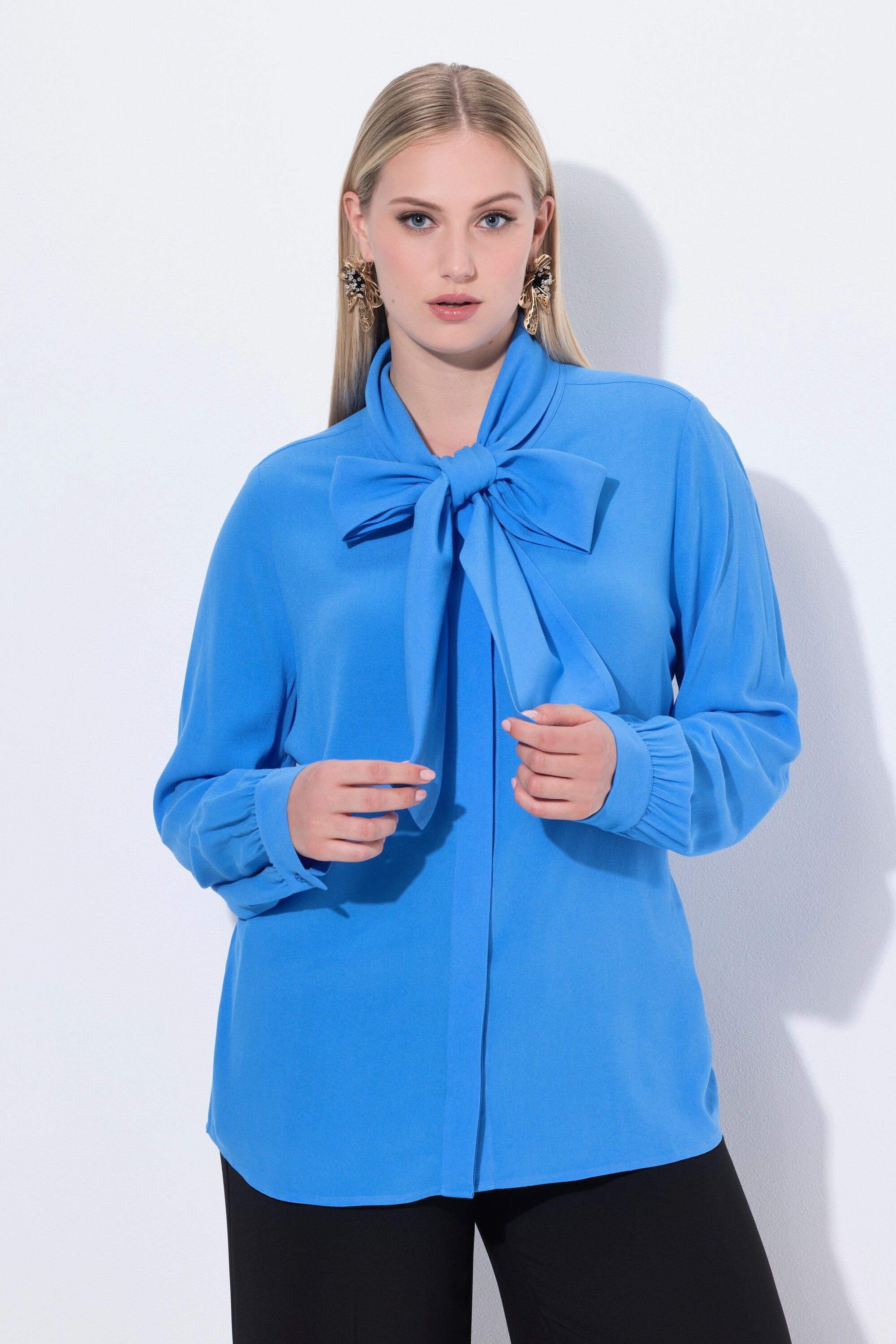 Ulla Popken Satinbluse Bluse angeschnittener Schal Langarm günstig online kaufen