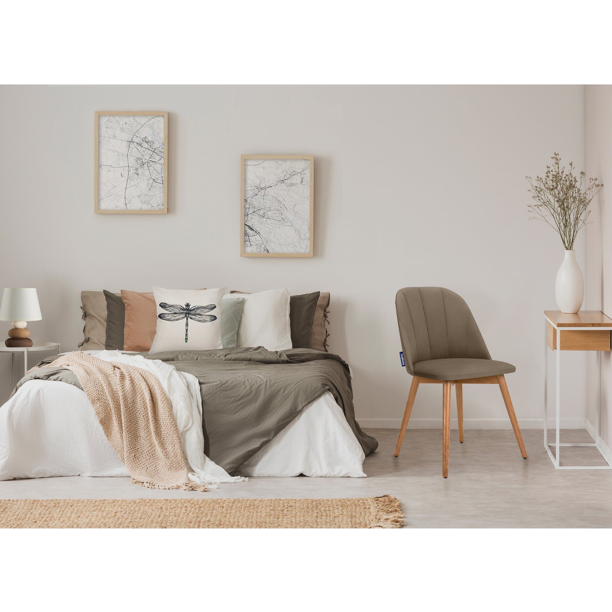 Eiche 1 beige Esszimmer Gestell BAKERI Esstischstühl (Esszimmerstühl, aus Velours-Sitz hell Wohnzimmerstühl Konsimo Stühl / Massivholz, St), Küchenstühl Polsterstuhl