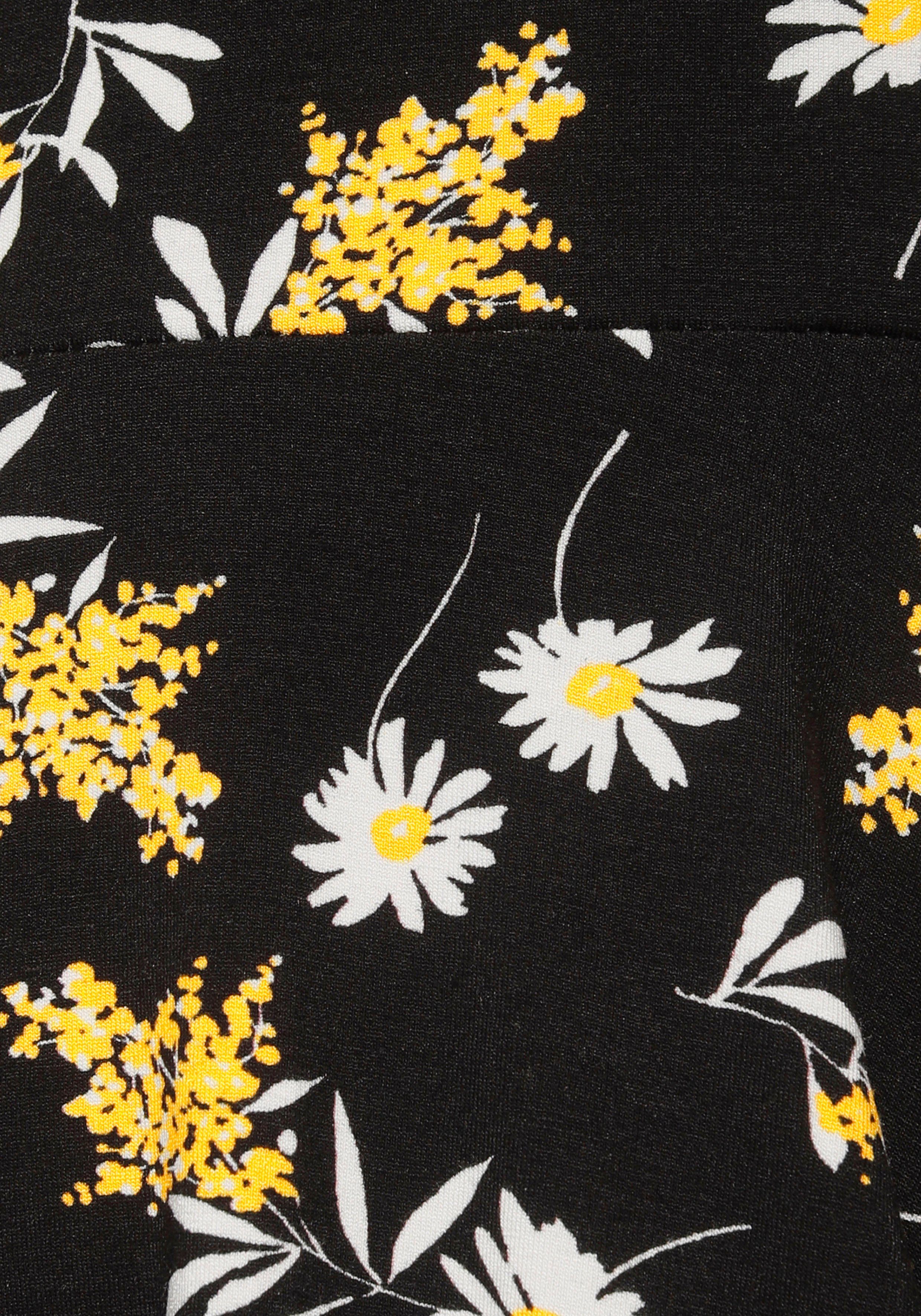 Laura Scott Jerseykleid mit weit schwingendem aus schwarz-gelb-geblümt nachhaltigem Material) Saum (Jerseykleid