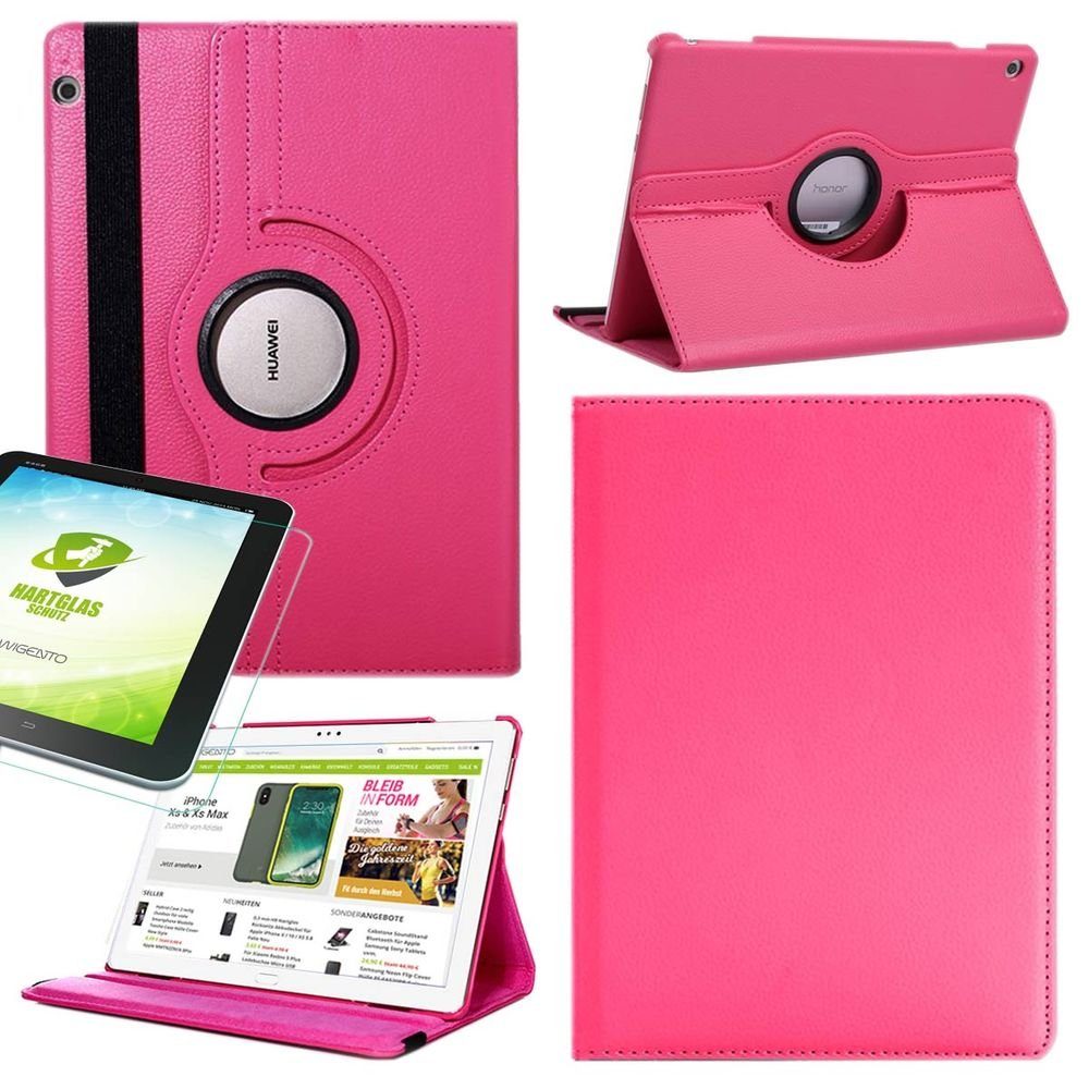 Wigento Tablet-Hülle »Für Apple iPad Pro 11.0 Zoll 2018 / iPad Air 2020 4  Gen./ Air 2022 360 Grad Hülle Cover Tasche Pink Kunst Leder Case Neu + 0,4  mm Hart Glas«
