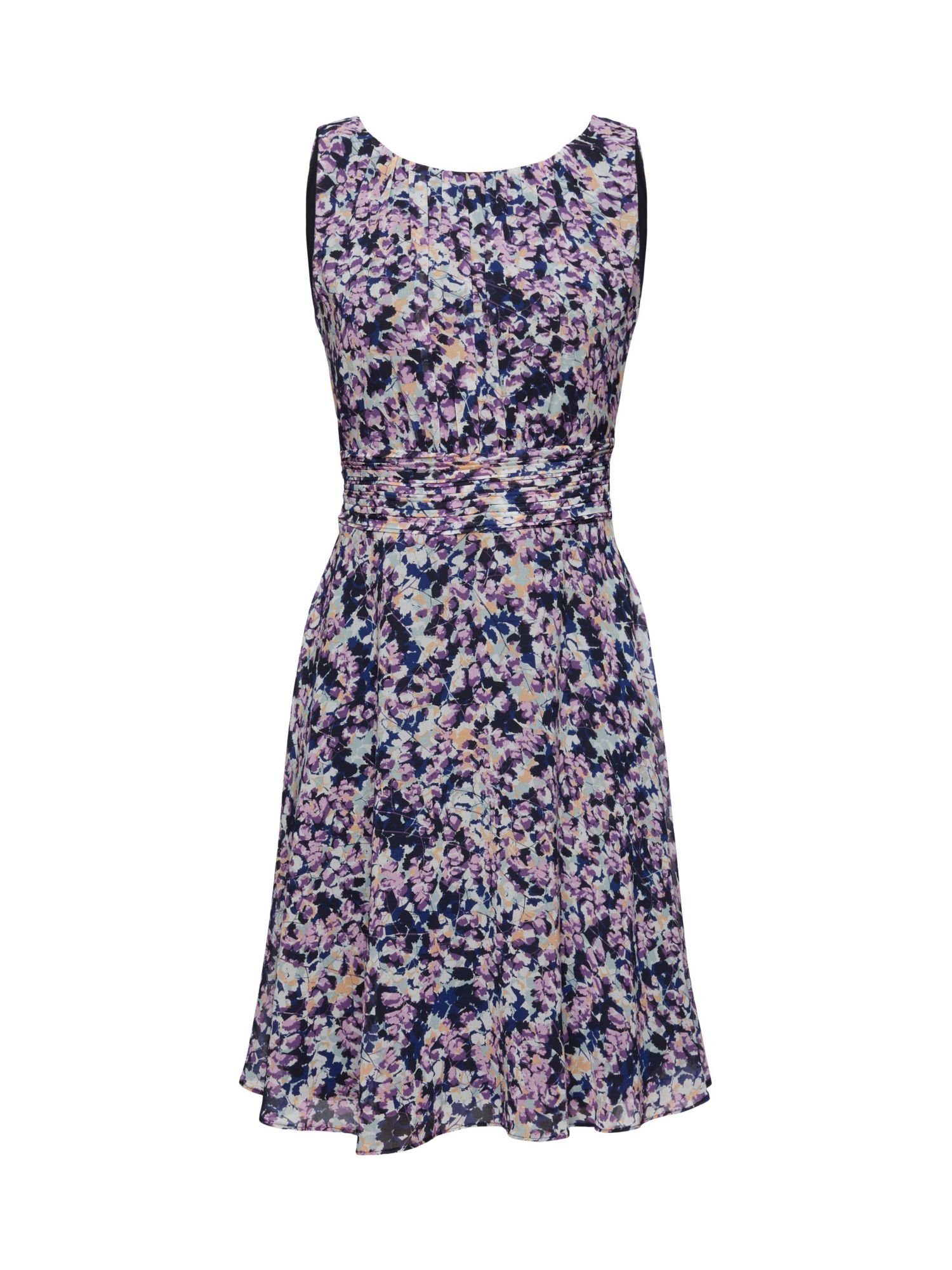 Esprit BLUE Taille geraffter mit Midikleid Chiffon-Kleid NAVY Collection Recycelt: