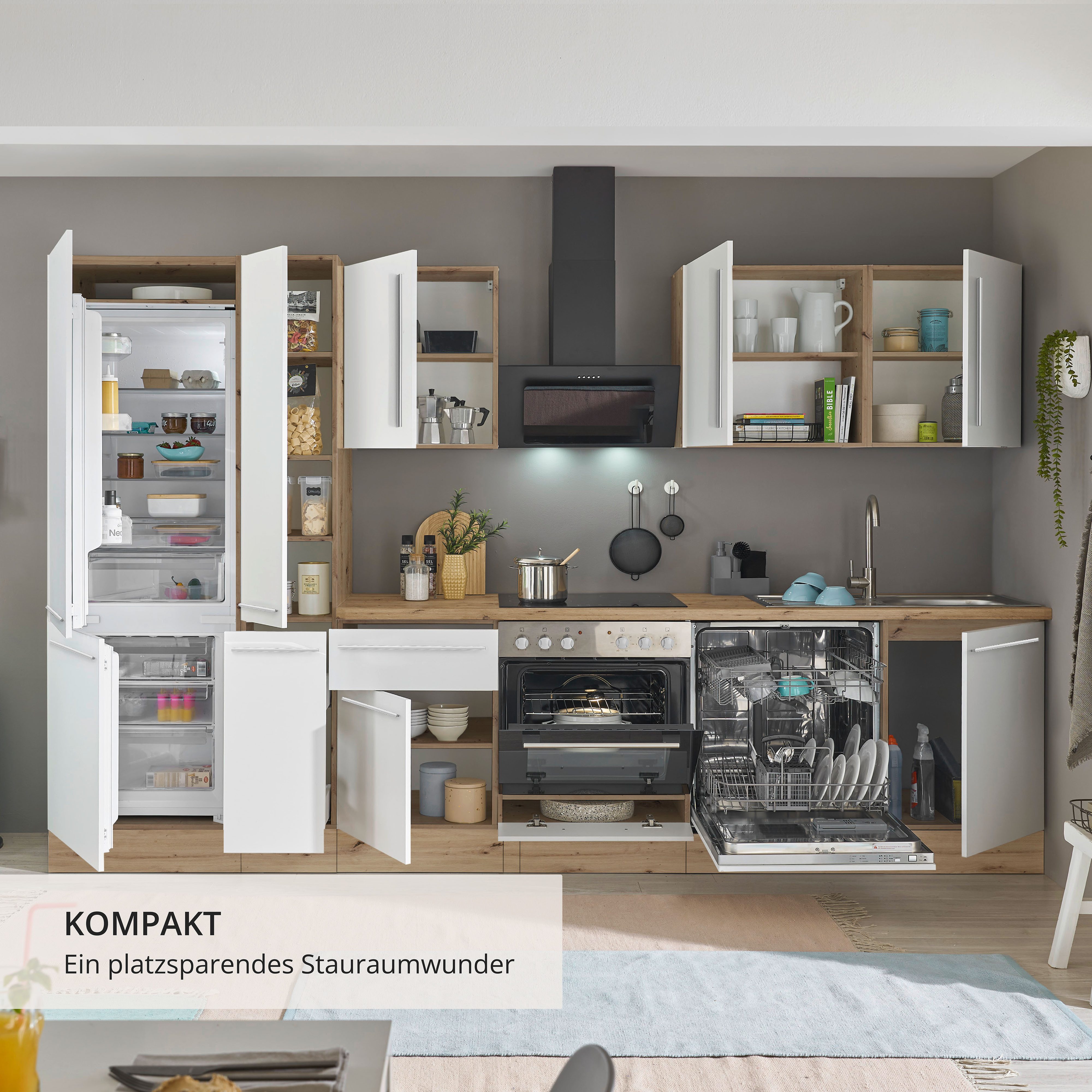 KOCHSTATION Küchenzeile Florida, Breite 310 cm, wahlweise mit E-Geräten,Softclose für Türen/Schubkästen