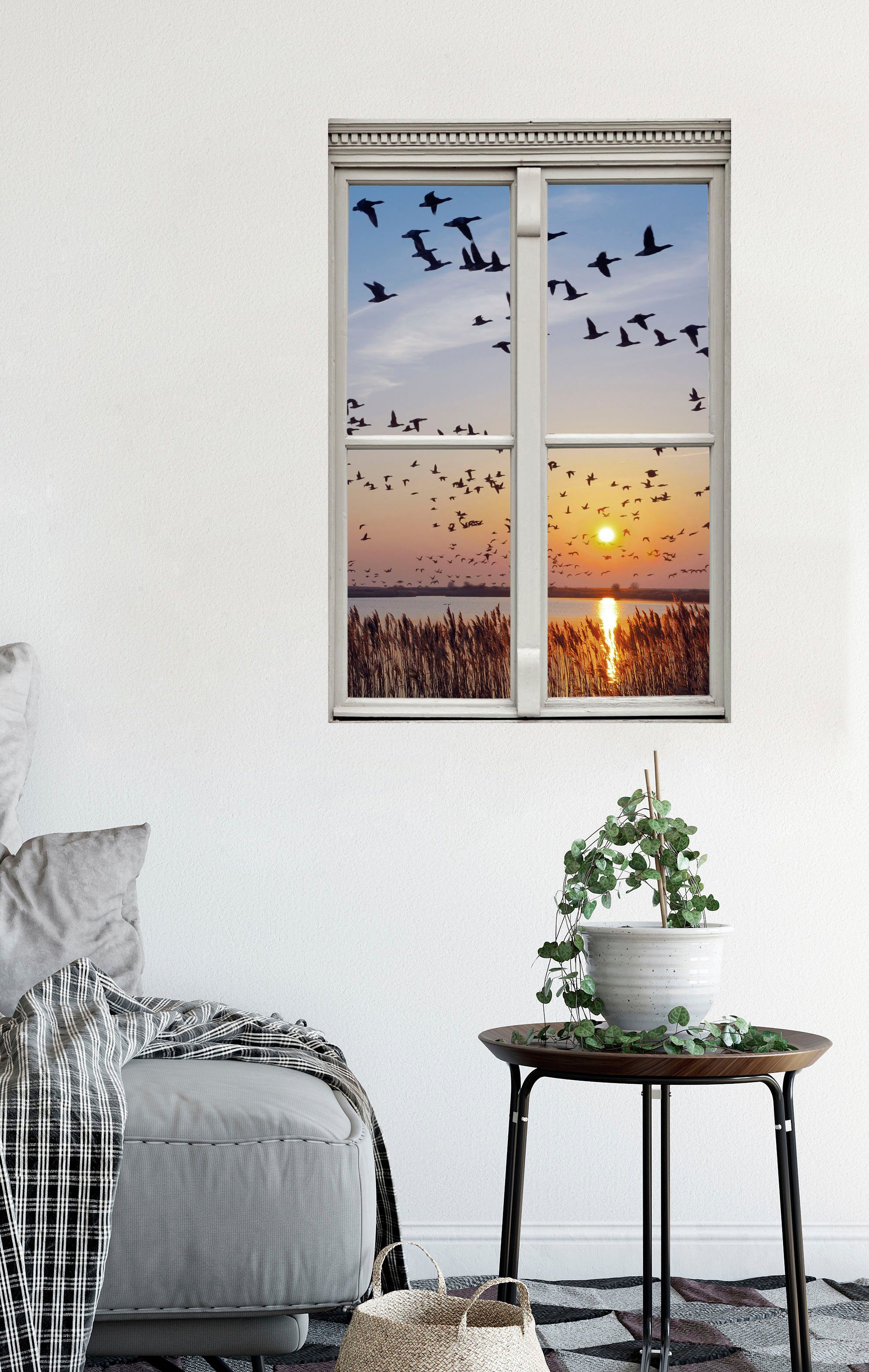 queence Wandsticker Vogelschwarm, Wandsticker, Wandbild, selbstklebend, 3D, Fenster