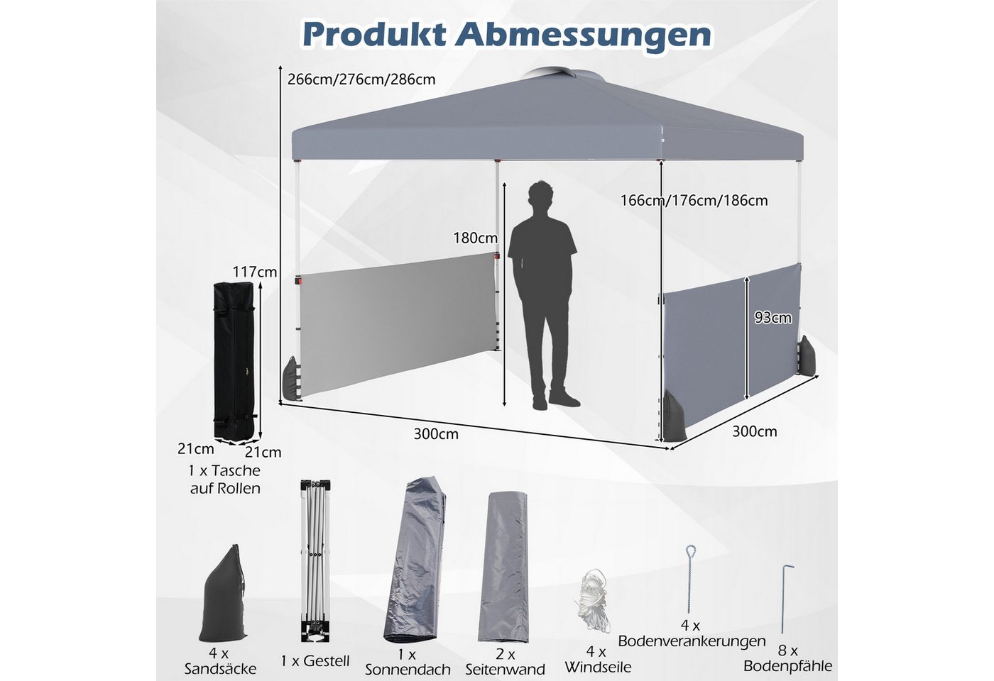 Thumbnail - KOMFOTTEU Faltpavillon, Pop-Up-Pavillon, mit Seitenwänden & Tragtasche