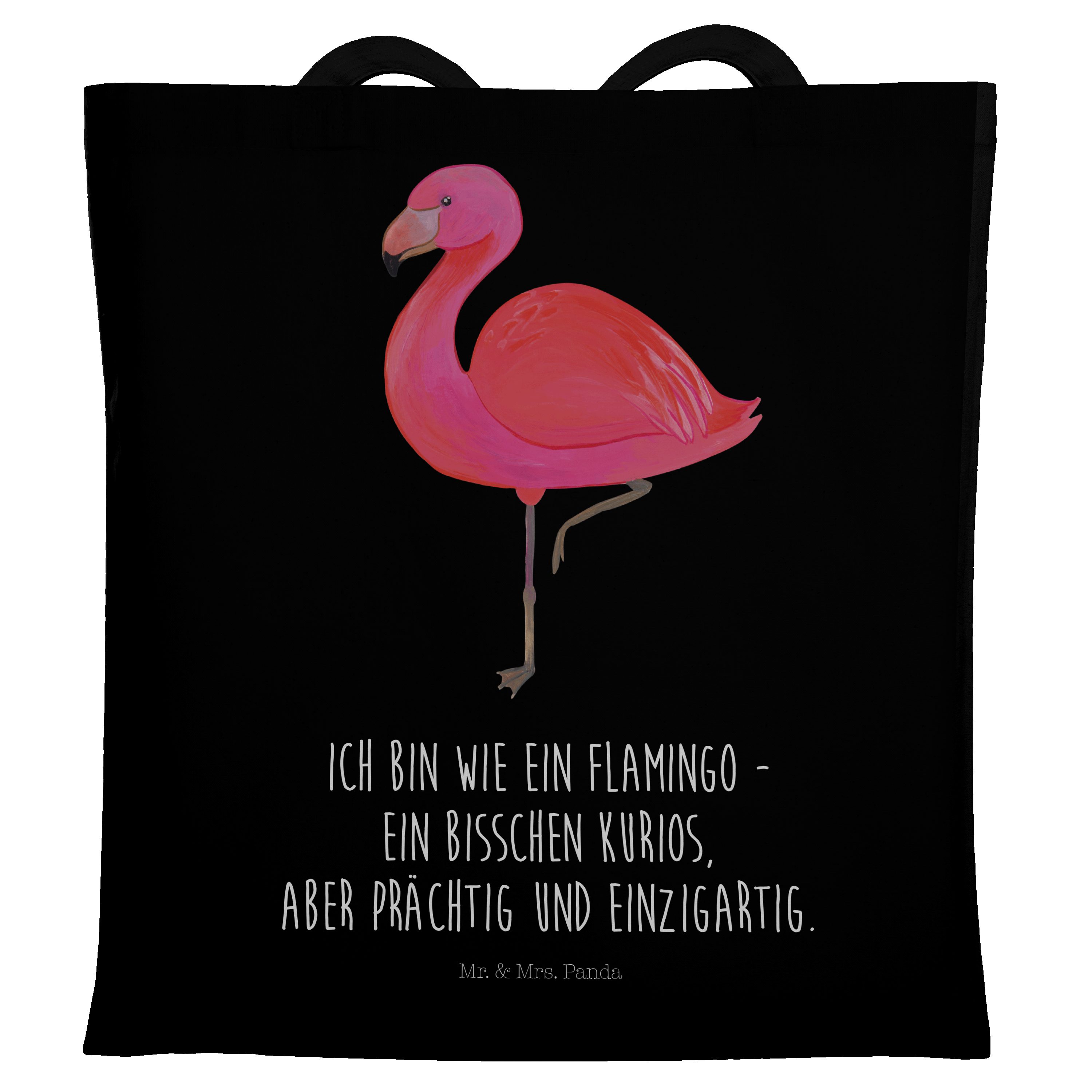 Mr. & Mrs. Panda Tragetasche Flamingo classic - Schwarz - Geschenk, prächtig, Beuteltasche, Einkau (1-tlg)