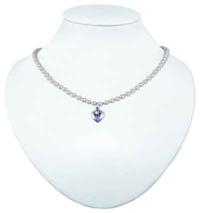 LUISIA® Perlenkette Halskette Luna mit Herz und Edelweiß - Dirndl Trachten Schmuck (inkl. Schmuckbox)