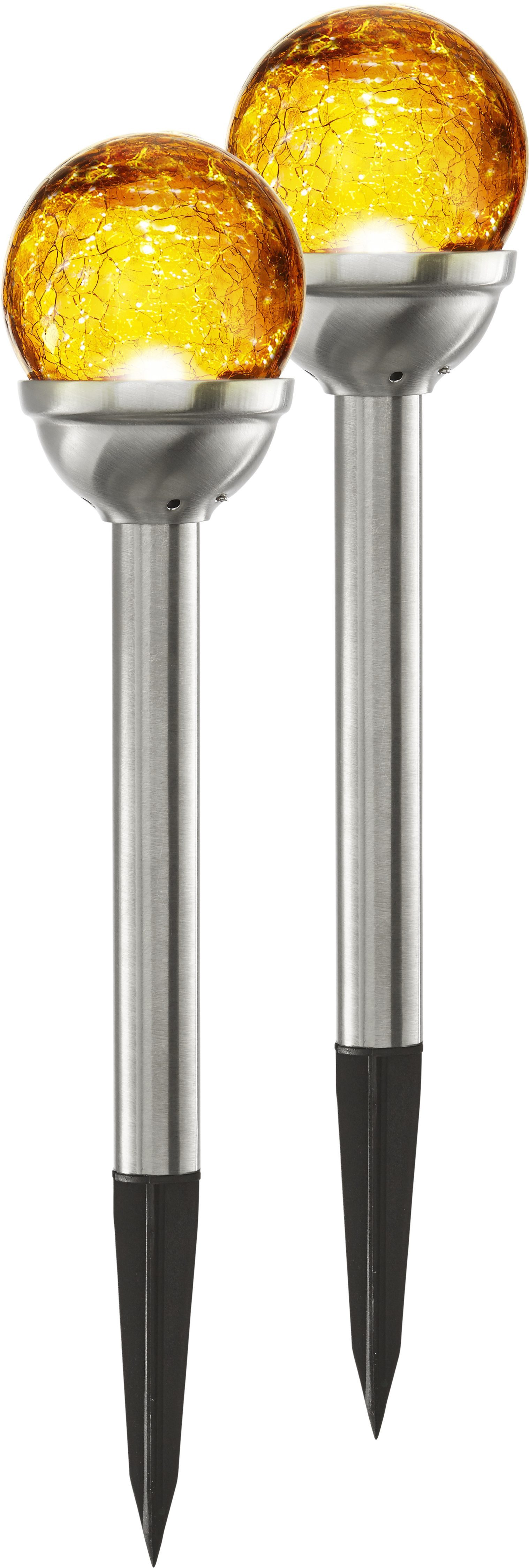 STAR TRADING LED Solarleuchte Solar Wegleuchte Roma, Tageslichtsensor, LED fest integriert, bernsteinfarben, Solar, Dämmerungssensor, 2er-Set, Licht amberfarben, kompakte Bauform
