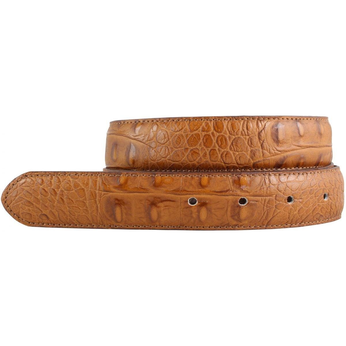 BELTINGER Ledergürtel Gürtel mit Krokoprägung ohne Schnalle 3 cm - Leder-Gürtel für Damen He Tabac