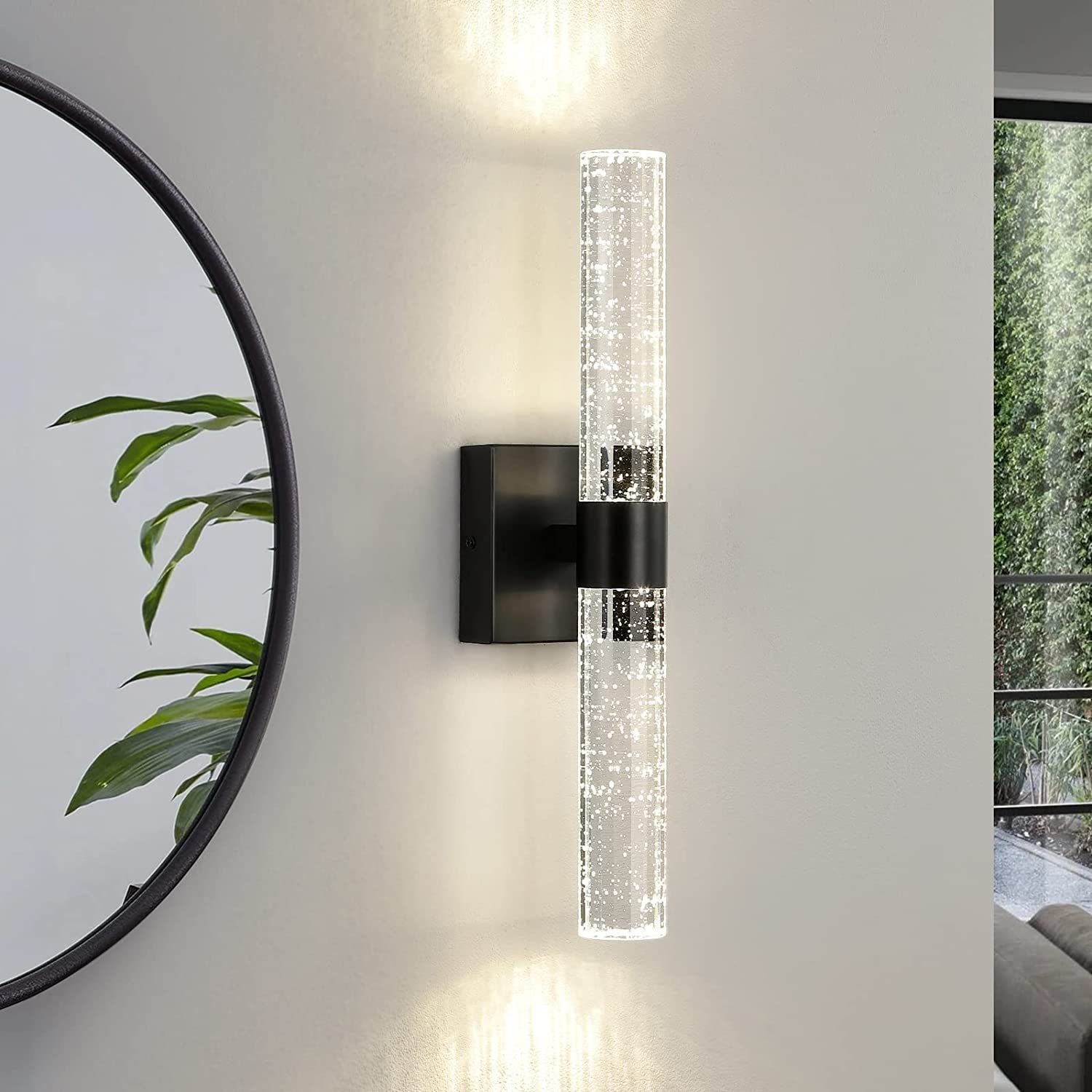 DOPWii Wandleuchte 12W Kristall Wandlampe für Wohnzimmer, Schlafzimmer,46*11.5*10 cm Schwarz