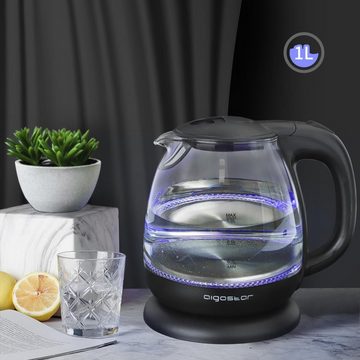 Aigostar Wasserkocher, 1 l, 2200,00 W, Wasserkocher mit alexa kompatibel leise & kabellos warmhaltefunktion