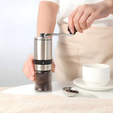 MUKEAO Kaffeemühle Handmühle, Kaffeemühle für 6 einstellbare Mahlgrade, 15,00 g Bohnenbehälter, inkl. Siebträgeradapter und Reinigungspinsel