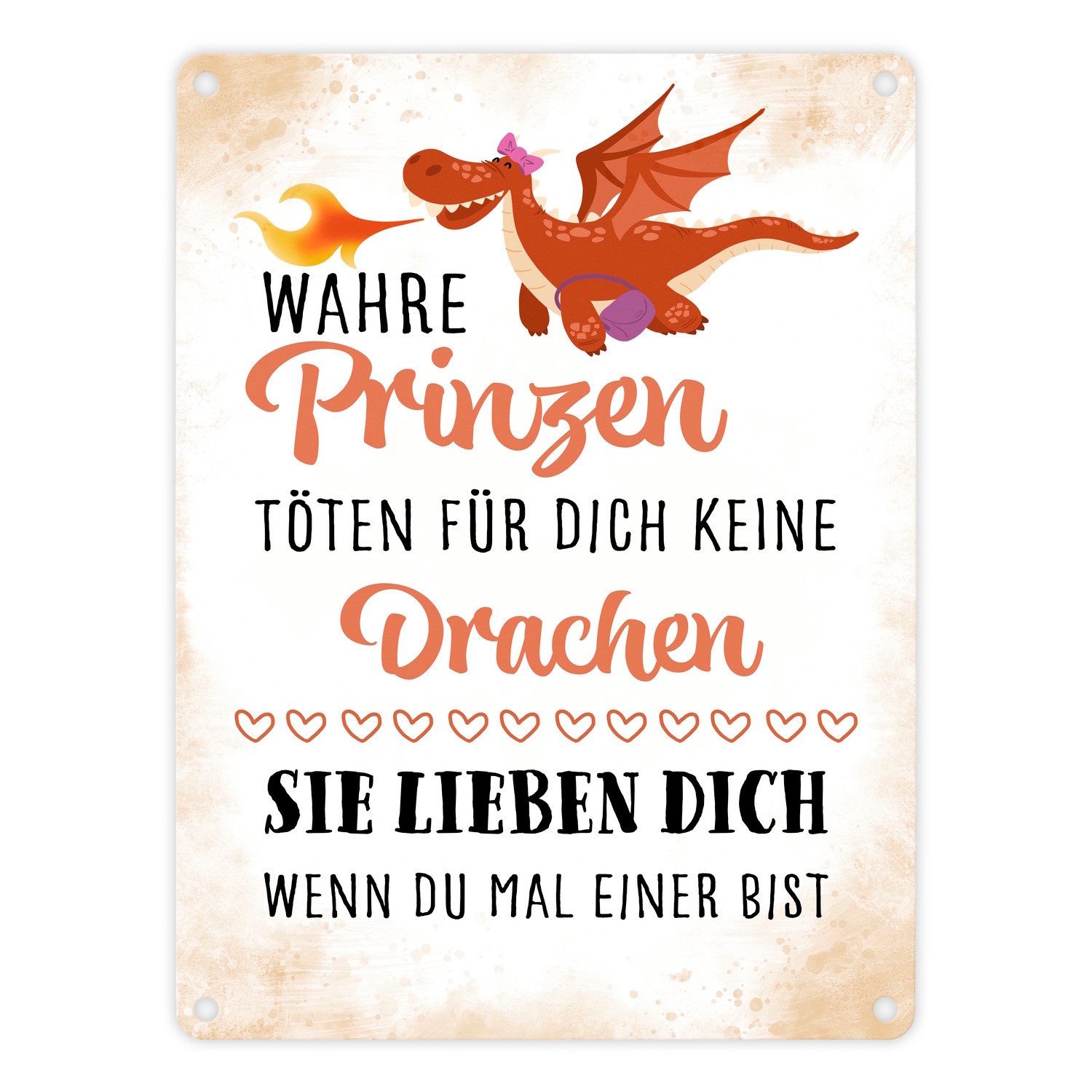 Metallschild Prinzen töten keine Drachen Metallschild in 15x20 cm zum Valentinstag