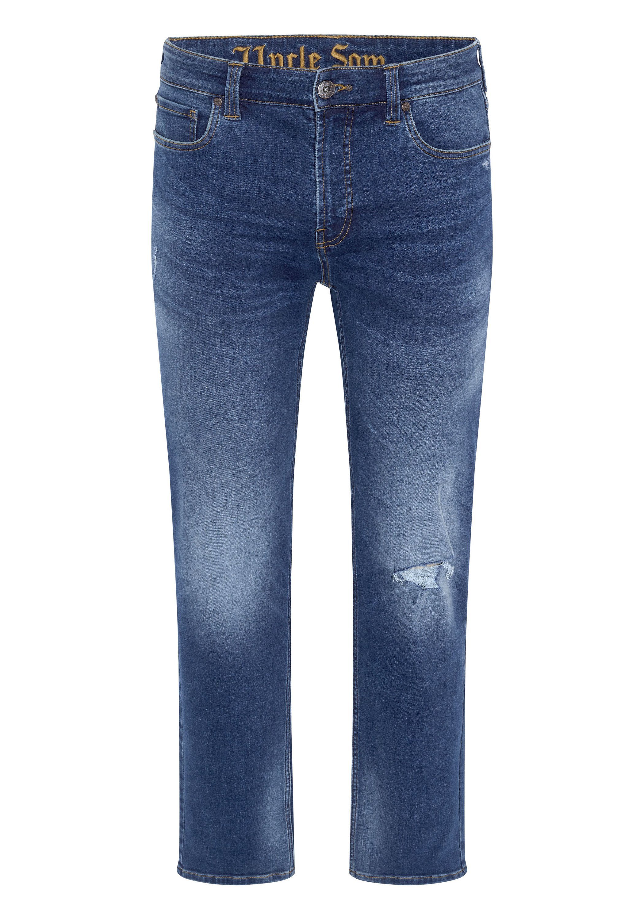 Uncle Sam Straight-Jeans in leichter Used-Waschung (1-tlg) Mittelblau
