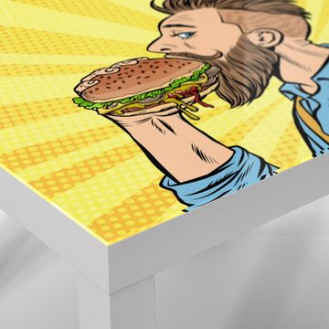 DEQORI Couchtisch 'Bärtiger Mann isst Burger', Glas Beistelltisch Glastisch modern